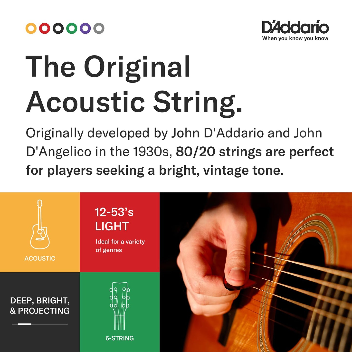 D'Addario Cuerdas Guitarra Acustica - EJ11 Juego de Cuerdas, Naranja, 12-53