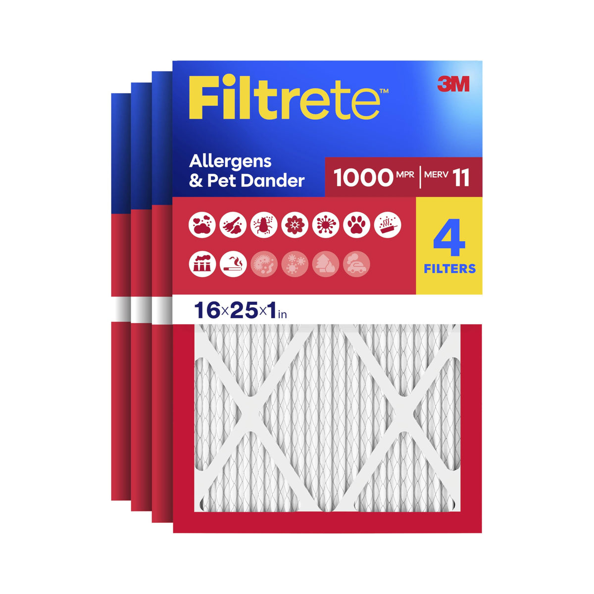 Filtrete Filtro de aire para caldera de aire acondicionado, MERV 11, MPR 1000, defensa contra microalérgenos, filtro electrostático plisado de 3 meses, paquete de 4 unidades (tamaño real 15.7 x 24.7 x