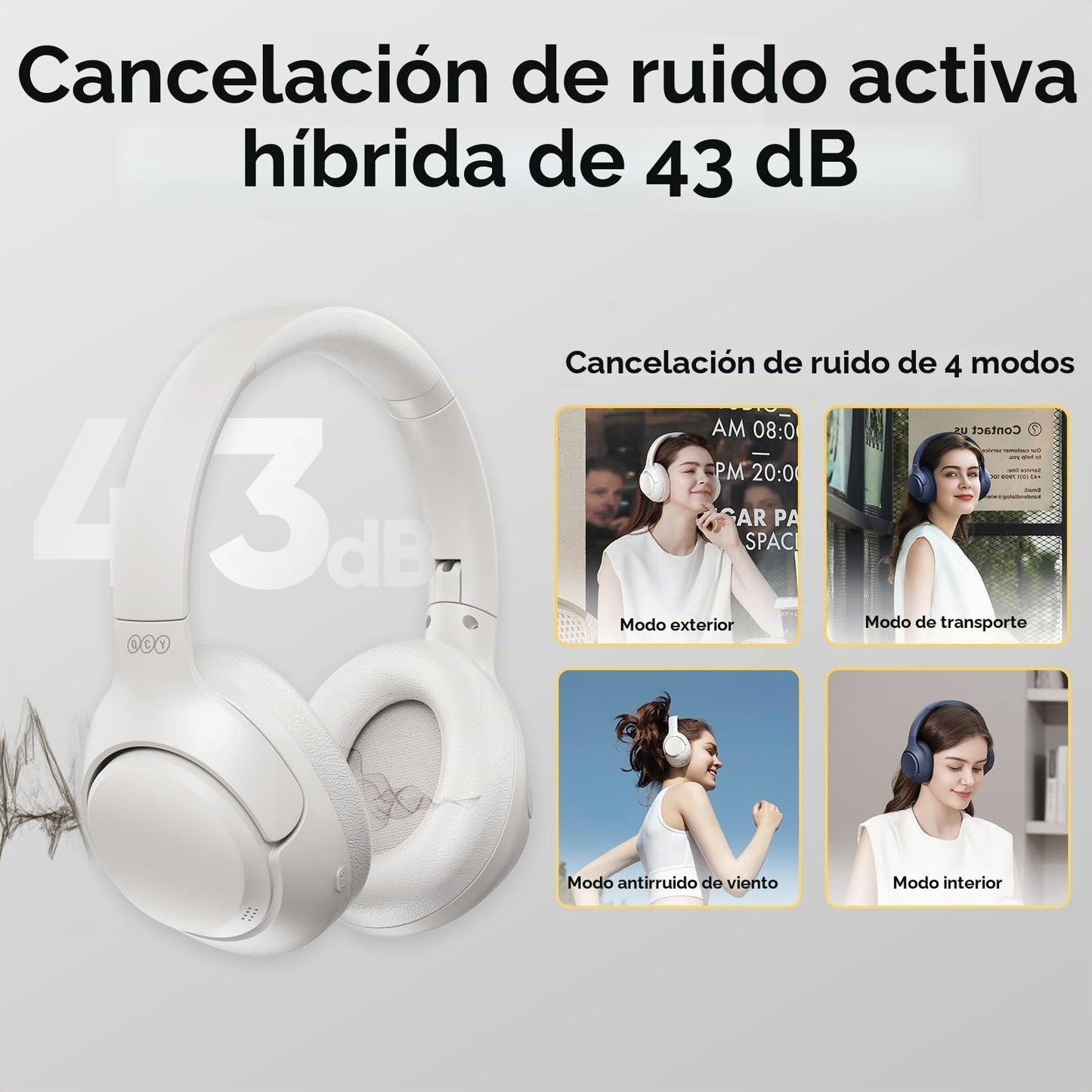 QCY H3 Auriculares Inalámbricos Bluetooth 5.4 Cancelación de Ruido Activa Híbrida, Hi-Res Audio, 60 Horas de Reproducción, Plegables Cascos Inalámbricos Compatible con iOS/Android