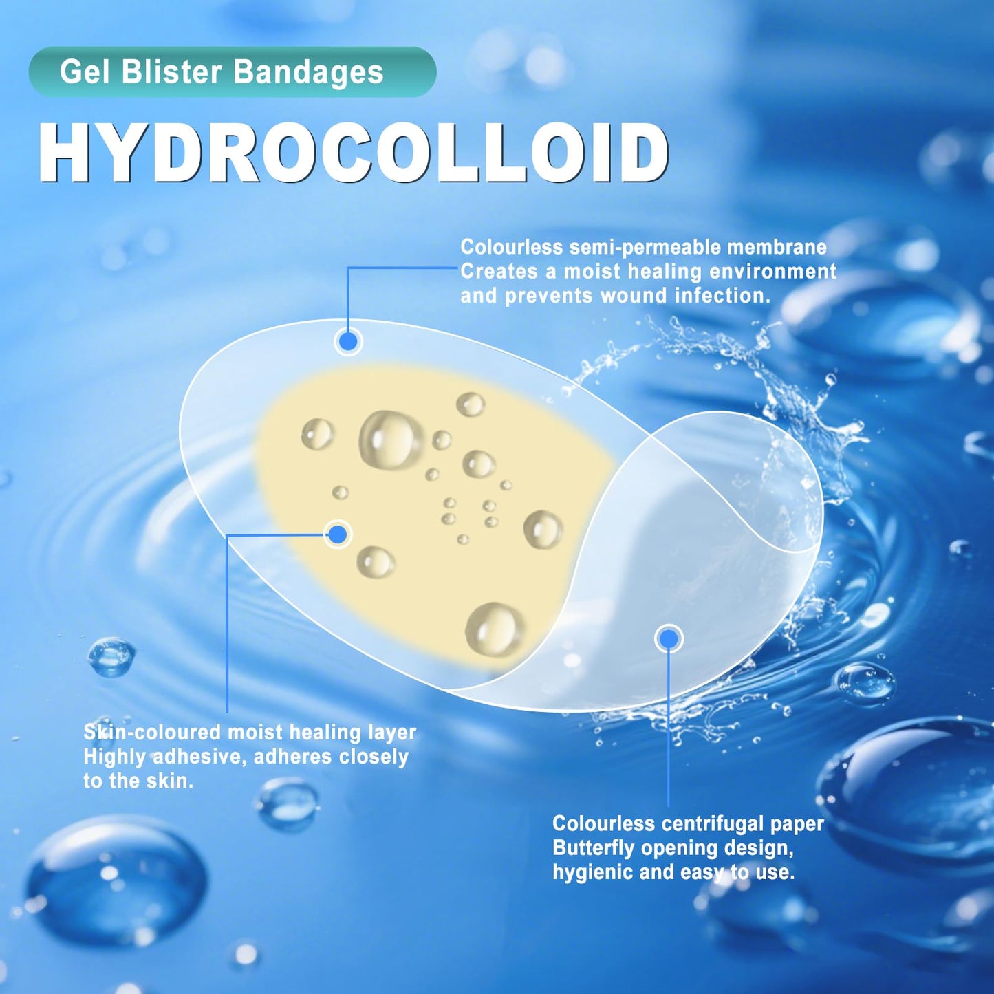 Arme Vendas hidrocoloides, 50 vendas de gel para ampollas para pies, almohadillas impermeables para ampollas para prevención y recuperación, vendas contra ampollas para protección del talón, pies y
