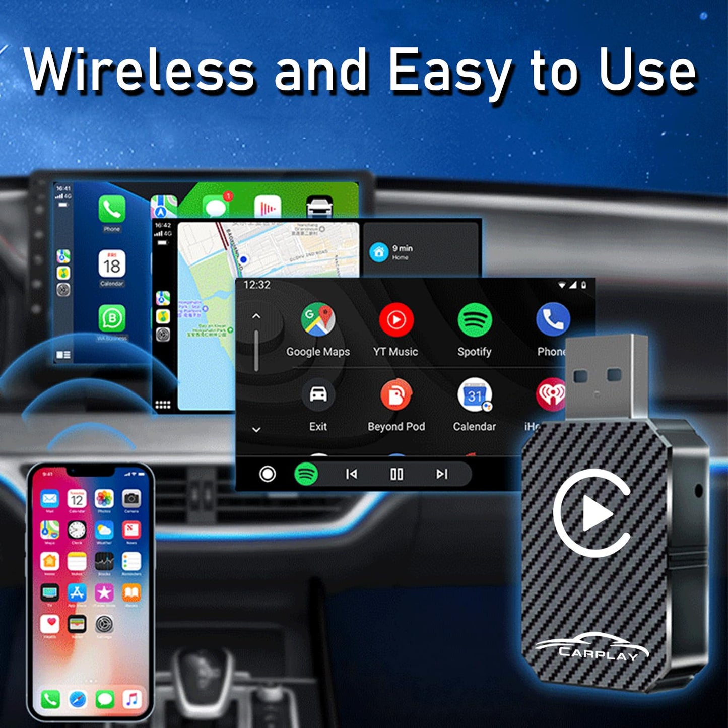 Adaptador inalámbrico CarPlay actualizado 2025, dongle inalámbrico CarPlay, convierte CarPlay con cable a inalámbrico, adaptador inalámbrico Plug and Play, compatible con coches de 2016 y iPhone iOS