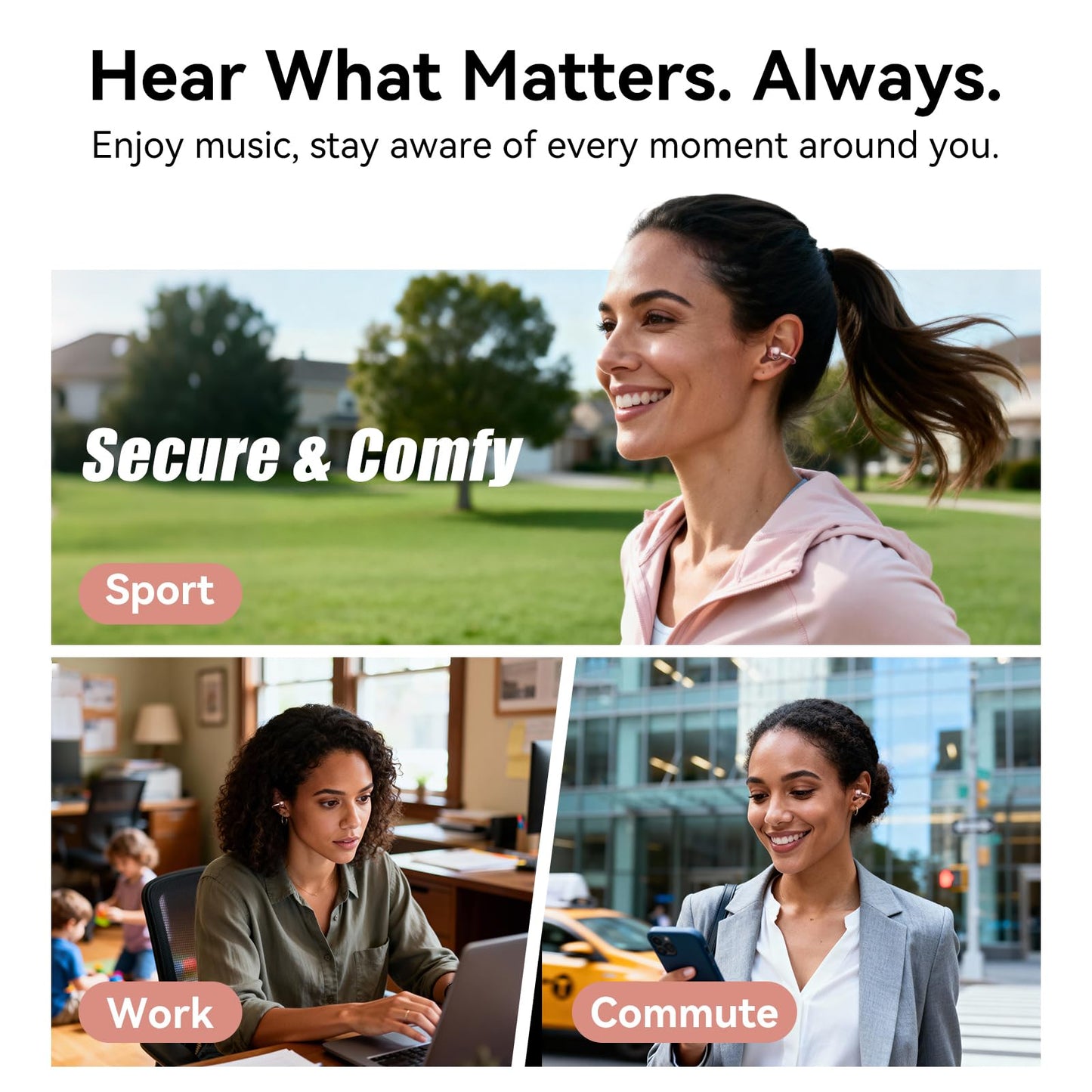 Kinglucky ClipFree - Auriculares de oreja abierta, diseño inspirado en joyas, elegante y cómodo, ajuste de clip, auriculares inalámbricos Bluetooth 5.4 para mujer, batería de larga duración, ideal