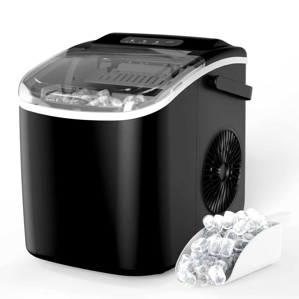 HealSmart Máquina de hielo para encimera, 9 cubitos de hielo listos en 6 minutos, 26 libras de hielo/24 horas, con función de autolimpieza, cuchara de hielo y cesta, para el hogar, cocina, camping,