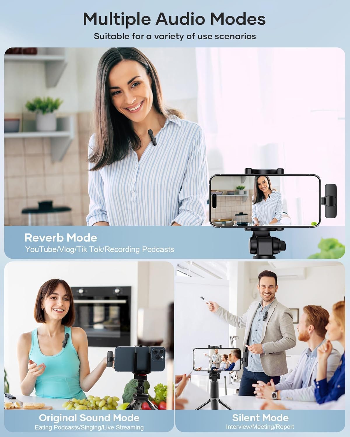 KUKIHO Paquete de 2 micrófonos Lavalier inalámbricos para iPhone, iPad y teléfono Android, micrófono de Solapa Plug and Play