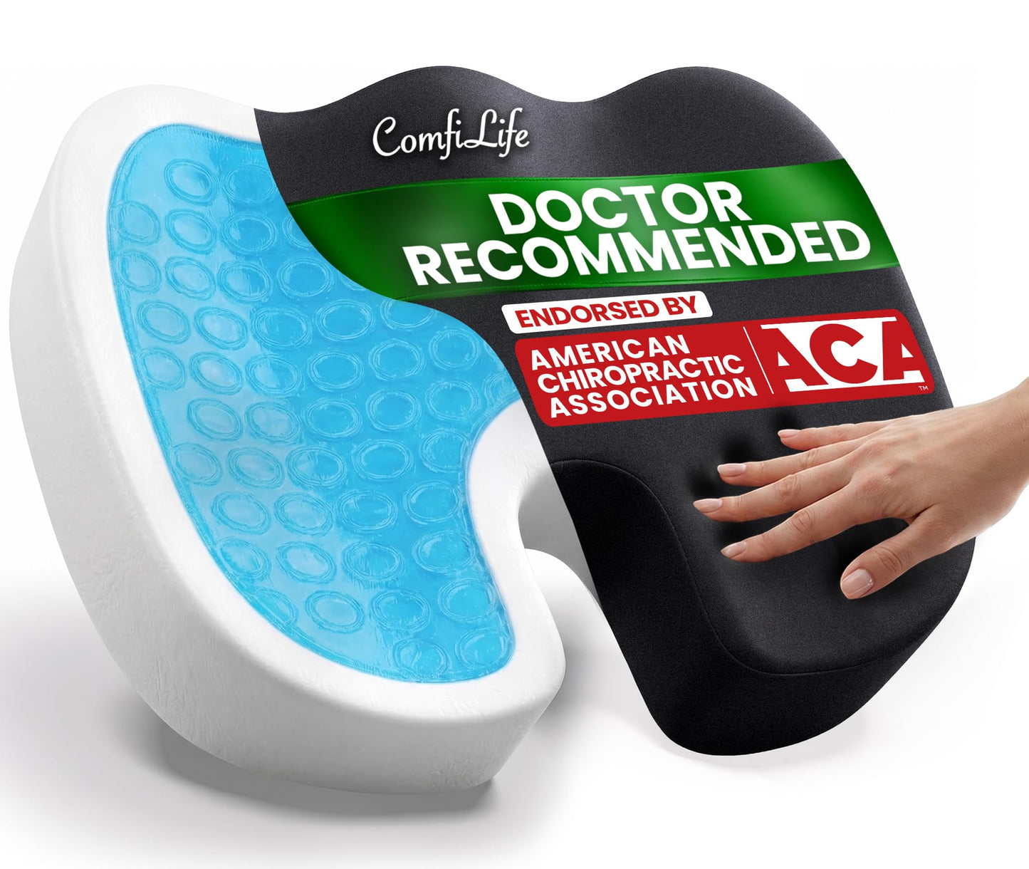 ComfiLife - Cojín de gel mejorado para asiento, antideslizante ortopédico de gel y espuma viscoelástica, cojín para dolor de coxis, alivio del dolor de espalda y ciática