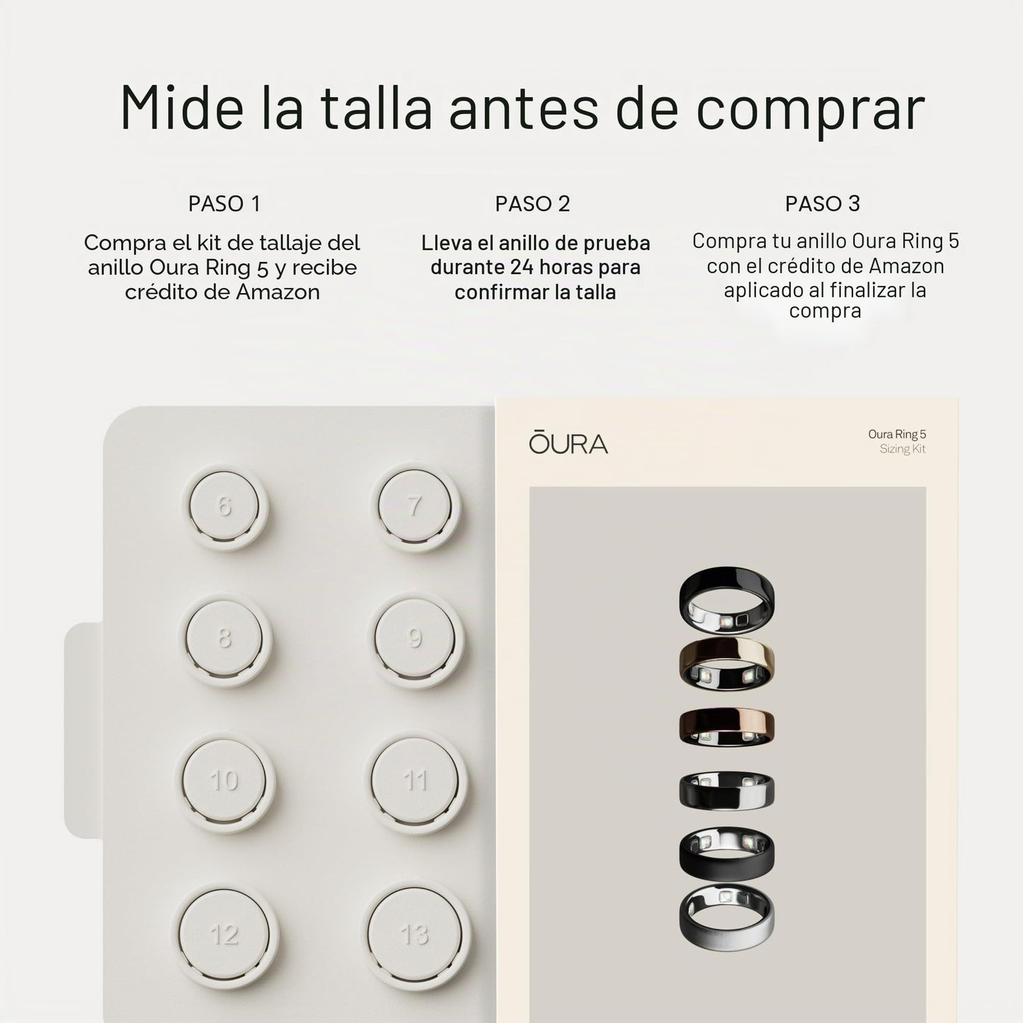 Oura Kit de Tallas de Anillo 5 – Tamaño Antes de Comprar Oura Ring 5 – Tamaño único, no tamaño estándar – Recibe crédito de Amazon por la Compra de Oura Ring 5