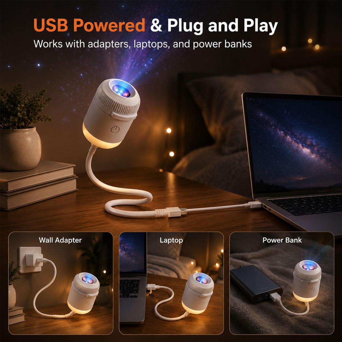 Proyector de luz nocturna holográfica 5D inteligente HD mejorado 2026 con 24 películas, proyector de estrellas HD Plug and Play, proyector Galaxy Star 2 en 1, rotación de 360 grados, alimentado por