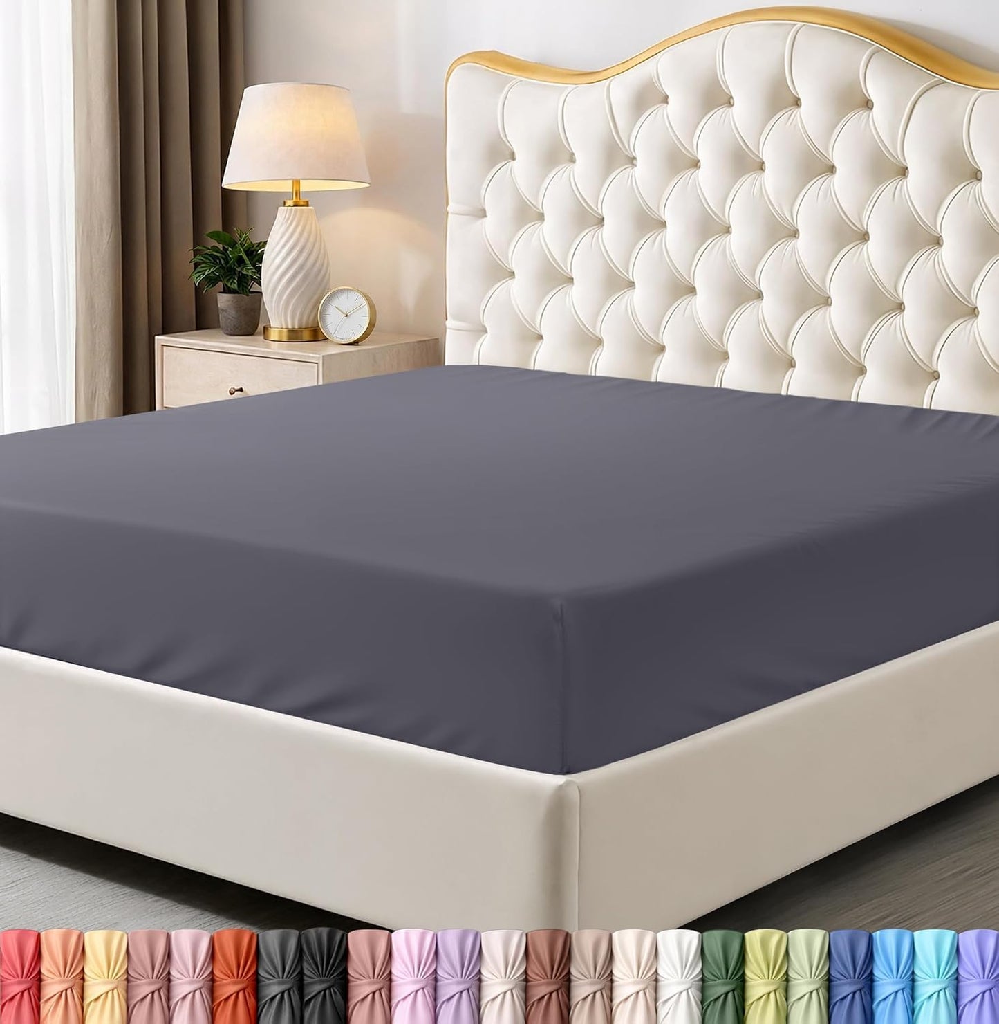 Fitted Sheet (Queen, Grey) - Deep Pocket Brushed Velvety Microfiber, Breathable, Extra Soft & Comfortable - Wrinkle, Fade, Stain & Abrasion Resistant - by Utopia Bedding by Utopia Bedding