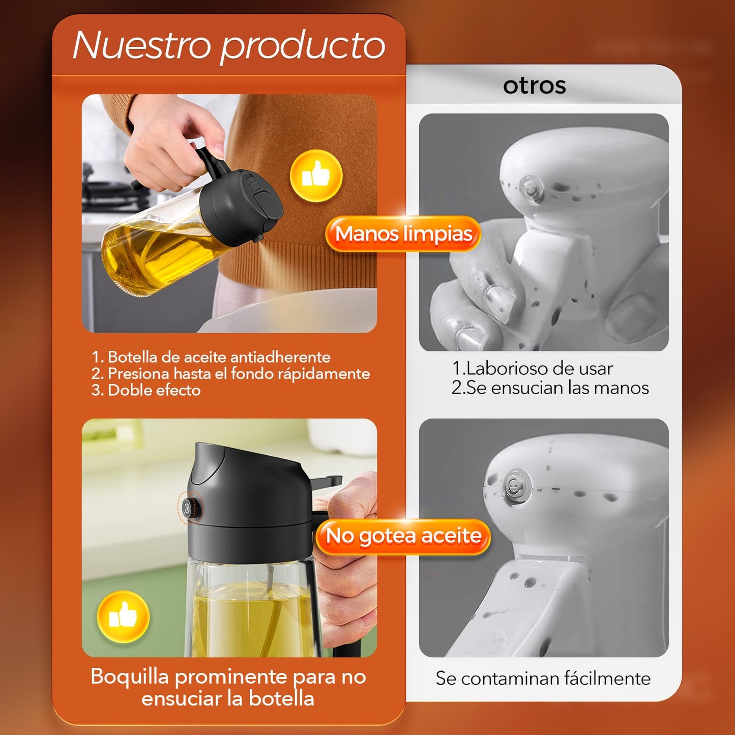 YARRAMATE Pulverizador de Aceite para Cocinar, Botella Dispensadora de Aceite de Oliva 2 en 1 para Cocina, Botella de Aceite de Vidrio de 17 oz/470 ml para Freidora de Aire, Barbacoa (Negra)