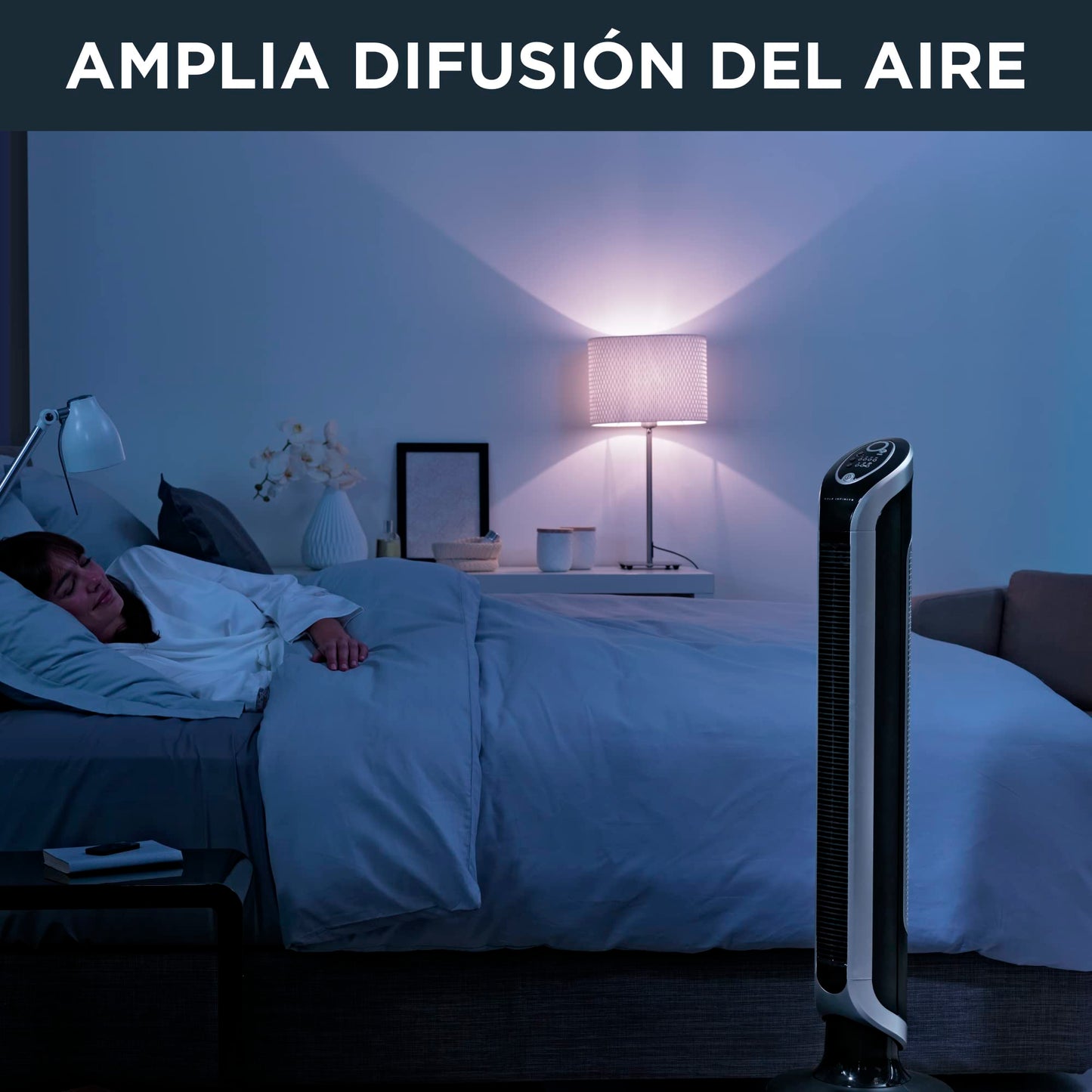 Rowenta Eole Infinite, Ventilador de Torre Potente, Temporizador de hasta 8 horas, 3 Velocidades, Mando a Distancia, Apagado Automático, Moderno, Bajo Consumo Energético, Sin Aspas, Negro VU6670