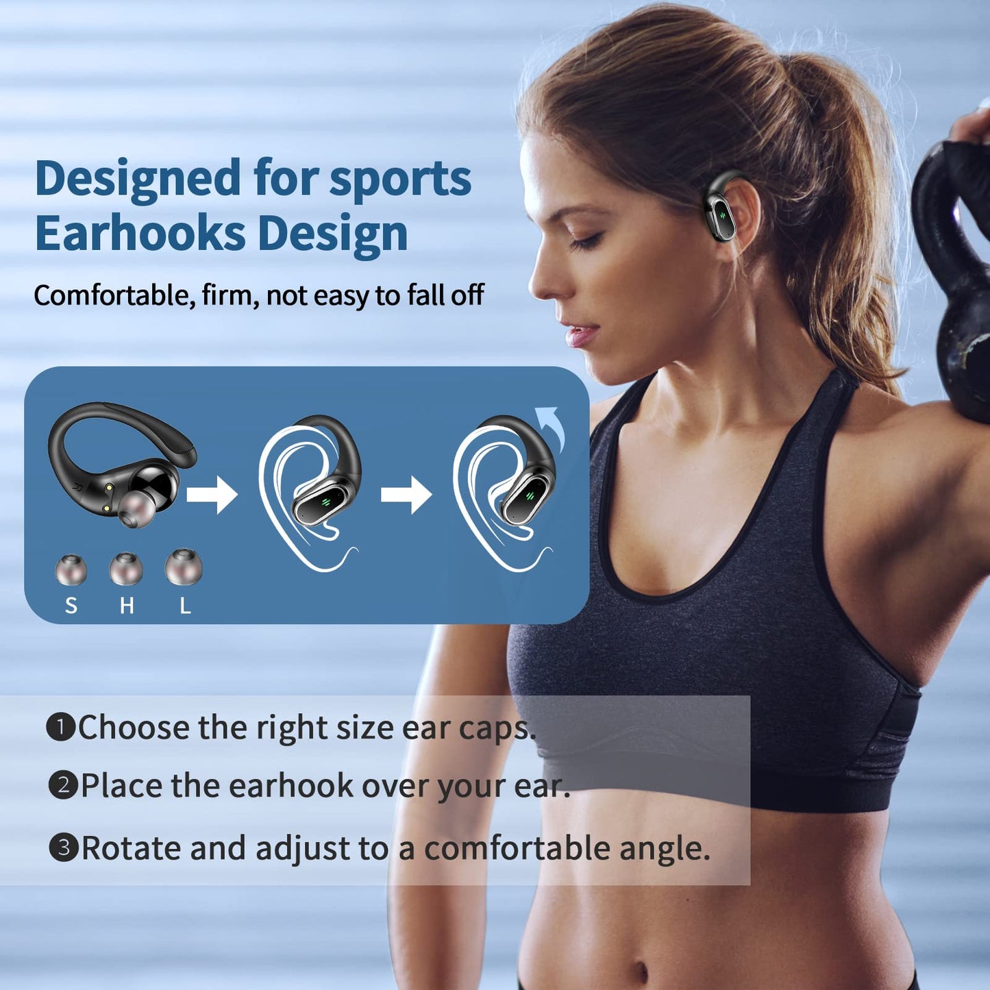Auriculares inalámbricos Bluetooth Deportivos, Auriculares Bluetooth 5.4 HiFi Estéreo con 4 HD Mic, 50H Cascos Inalambricos con Cancelacion Ruido ENC, IP7 Impermeable Cascos para Running/Pantalla LED