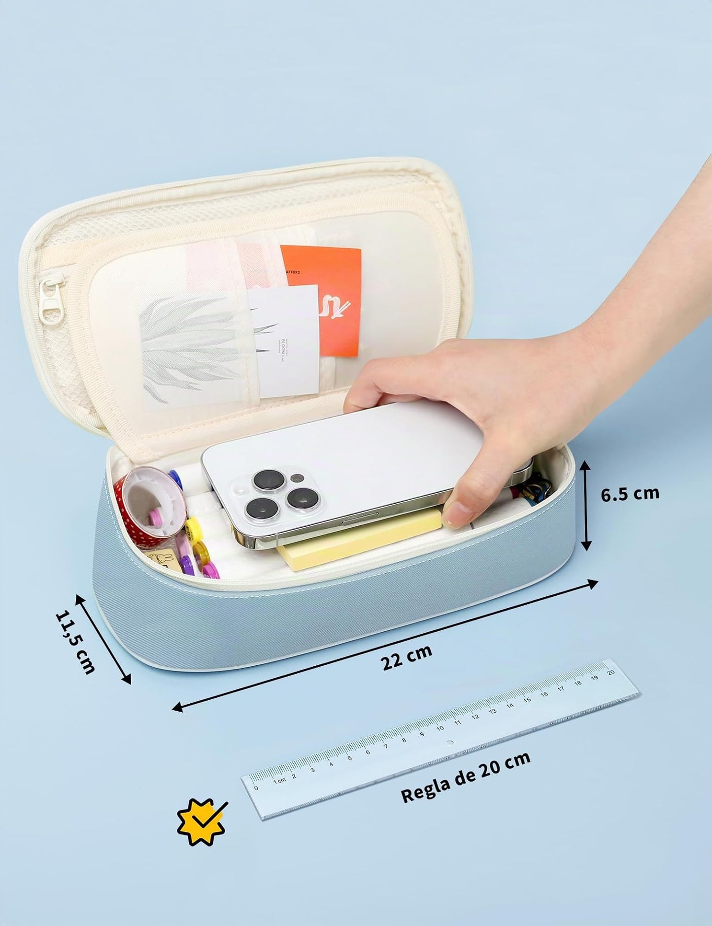 SUNEE Estuche Escolar Grande con Compartimentos, Multiusos Estojo Escolar Colegio Organizador de Papeleria Pencil Case para Niñas, Niños, Adolescentes, Mujeres, Hombres,Azul