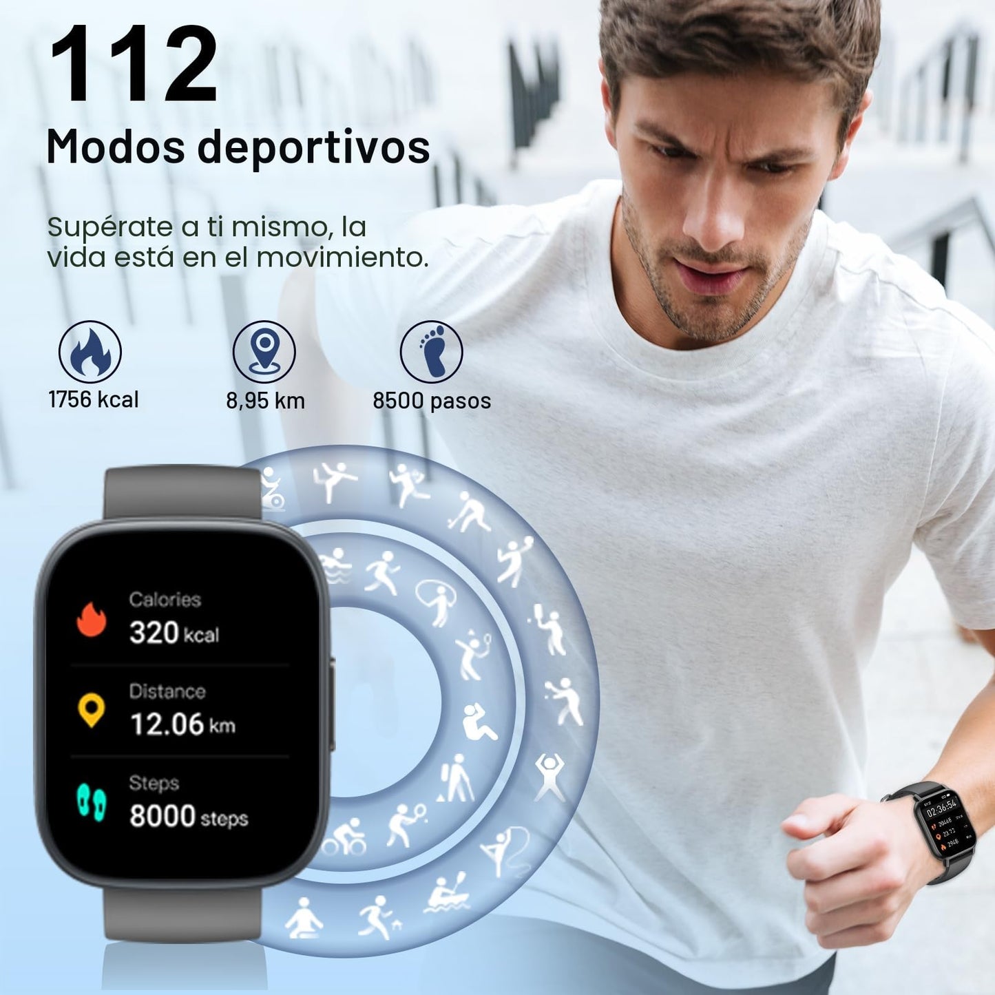Reloj Inteligente Mujer Hombre, 1.95" HD Smartwatch con Llamadas Bluetooth, Nuevo Smart Watch con Pulsómetro/Monitor de Sueño/Podómetro, 110+ Modos Deportivos, IP68 Pulsera Actividad para Android iOS