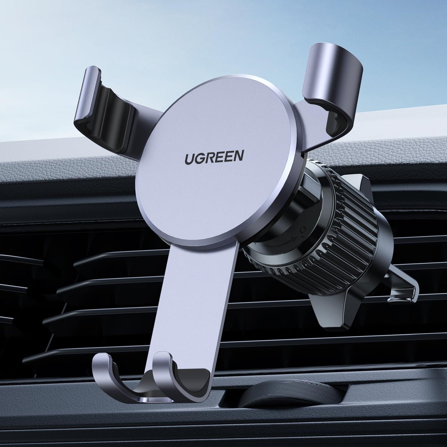 UGREEN Soporte Móvil Coche Gravedad con Gancho para Ventilación, Suporte Telemovel Carro Compatible coniphone 17 Pro MAX Air/16/15/14;Samsung Galaxy S25/S24; Google Pixel 10/9/8 Gris