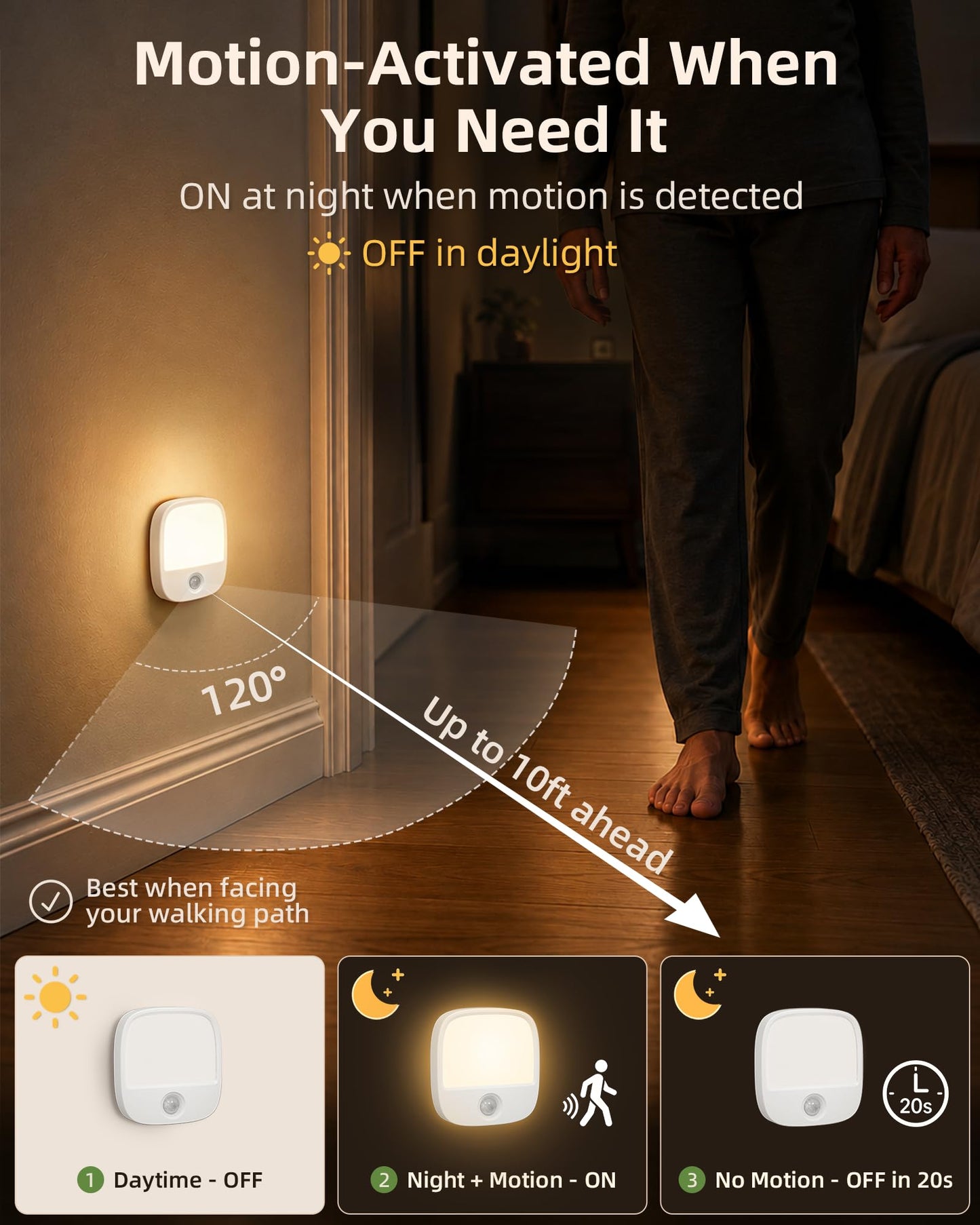 EZVALO - Paquete de 2 luces LED recargables nocturnas con sensor de movimiento, luz nocturna para bebés, luz nocturna de noche de noche de luz blanca cálida regulable para adultos, habitación de niños