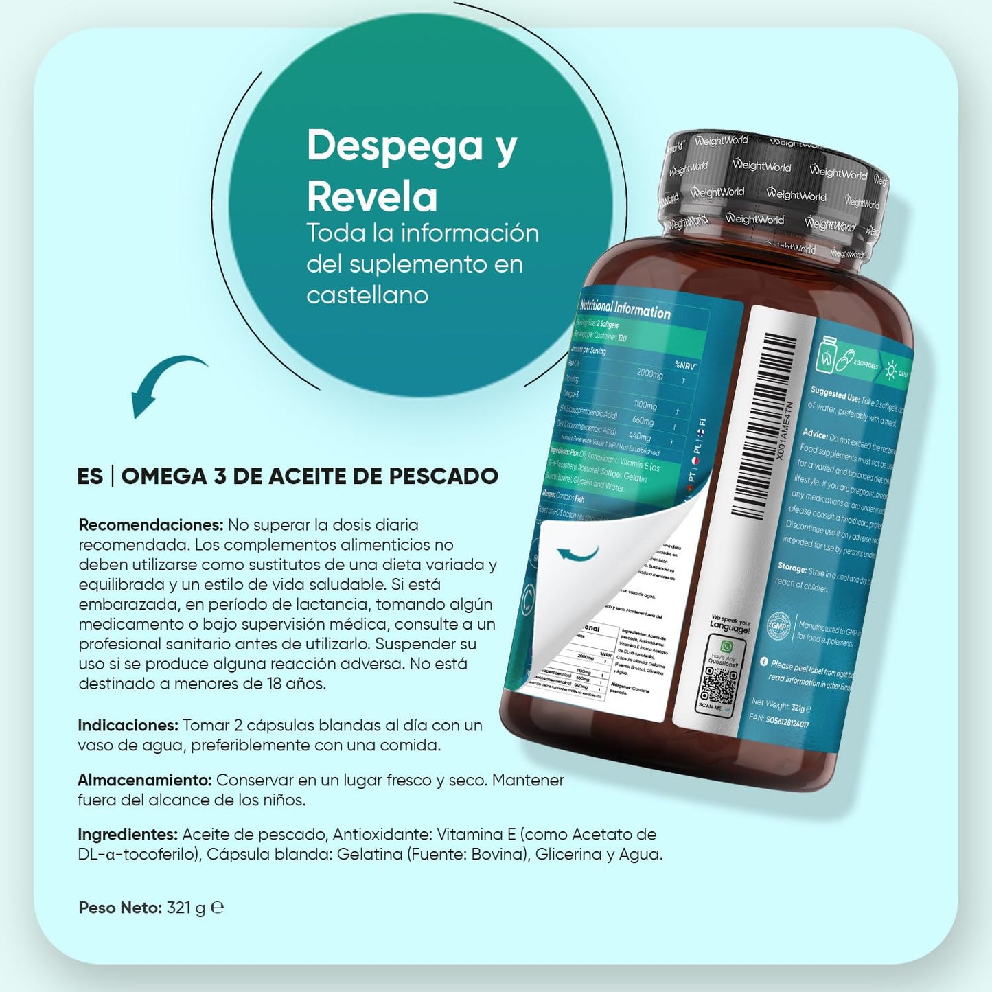 Omega 3 2000mg - 240 Perlas Aceite Pescado IFOS* (660mg EPA + 440mg DHA)