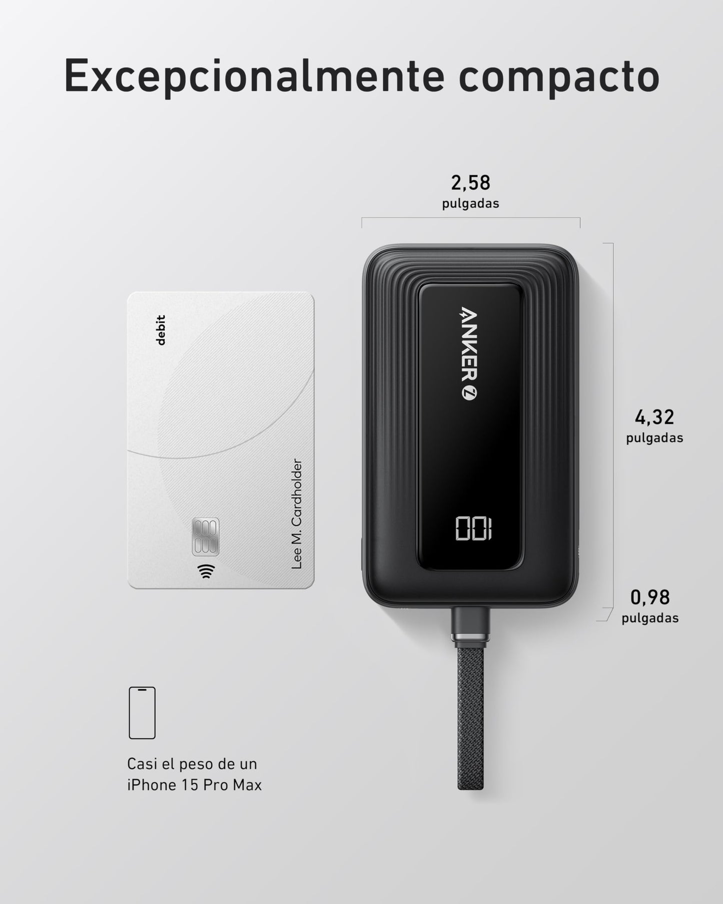 Anker Zolo Power Bank, Cargador Portátil de Alta Velocidad de 10000mAh 30W con Cable USB-C Integrado, 1 USB-C & A, Batería para iPhone 17/16/15/14/13, MacBook, Galaxy, iPad y Más