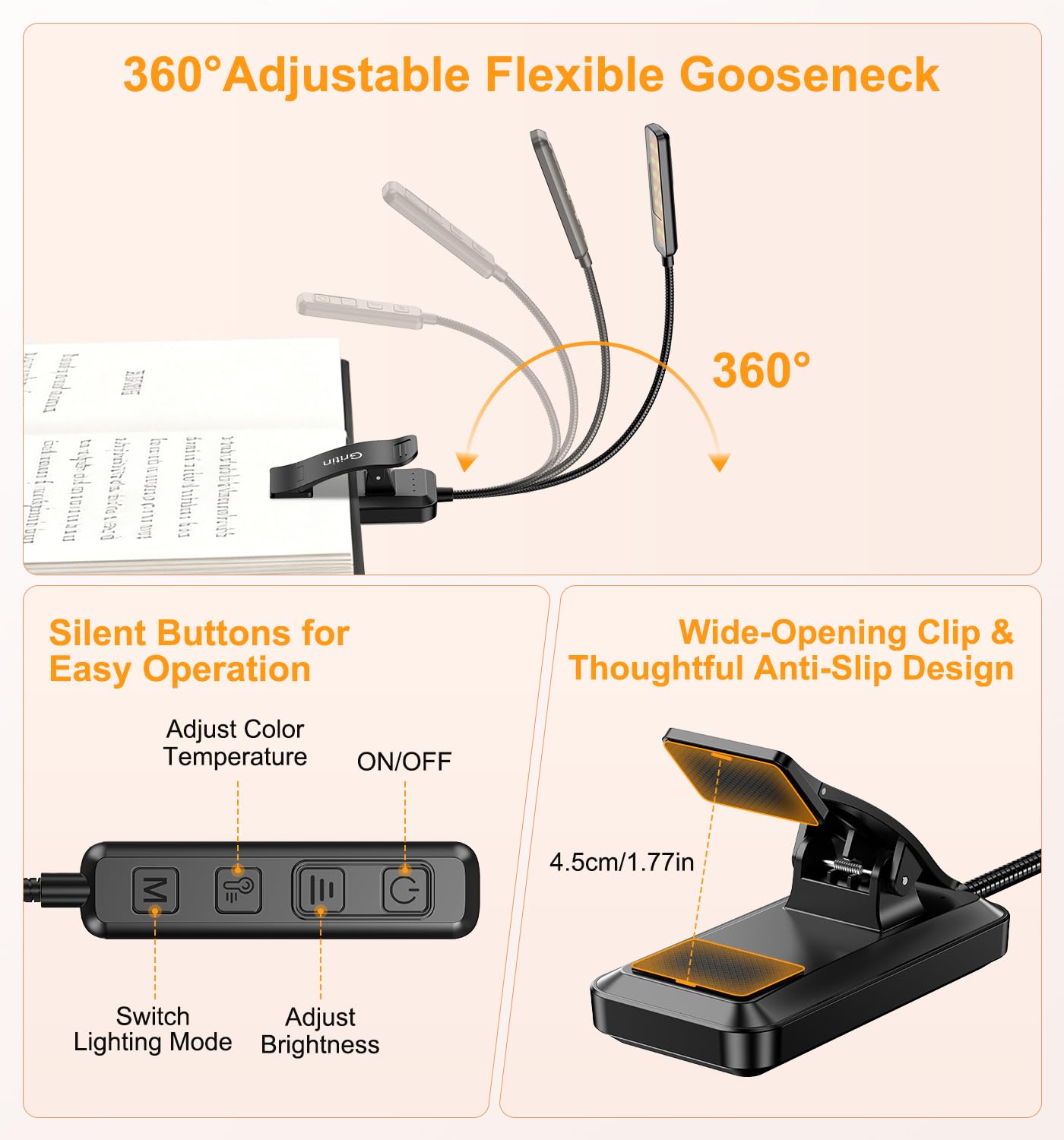 Gritin 2026 Gen 2 Luz Lectura Recargable, 30 LED de Espectro Completo