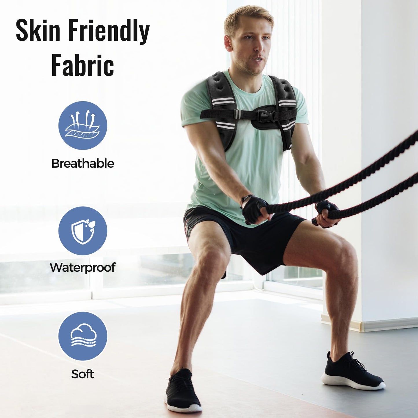 Zeerun Chaleco con peso de 10 libras para mujeres y hombres con rayas reflectantes y hebilla ajustable, cómodo y duradero para caminar, correr y entrenamiento de fuerza, color negro