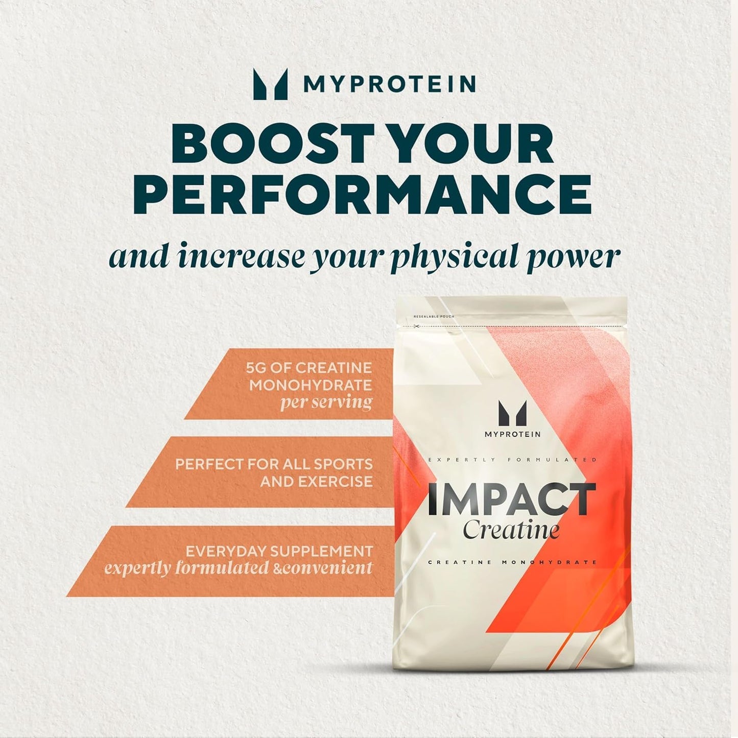 Myprotein Creatina Monohidrato en Polvo | 3g por Ración | Mejora el Rendimiento y la Potencia en Ejercicio de Alta Intensidad | Sin Sabor, Fácil de Mezclar | Bolsa Resellable de 250g