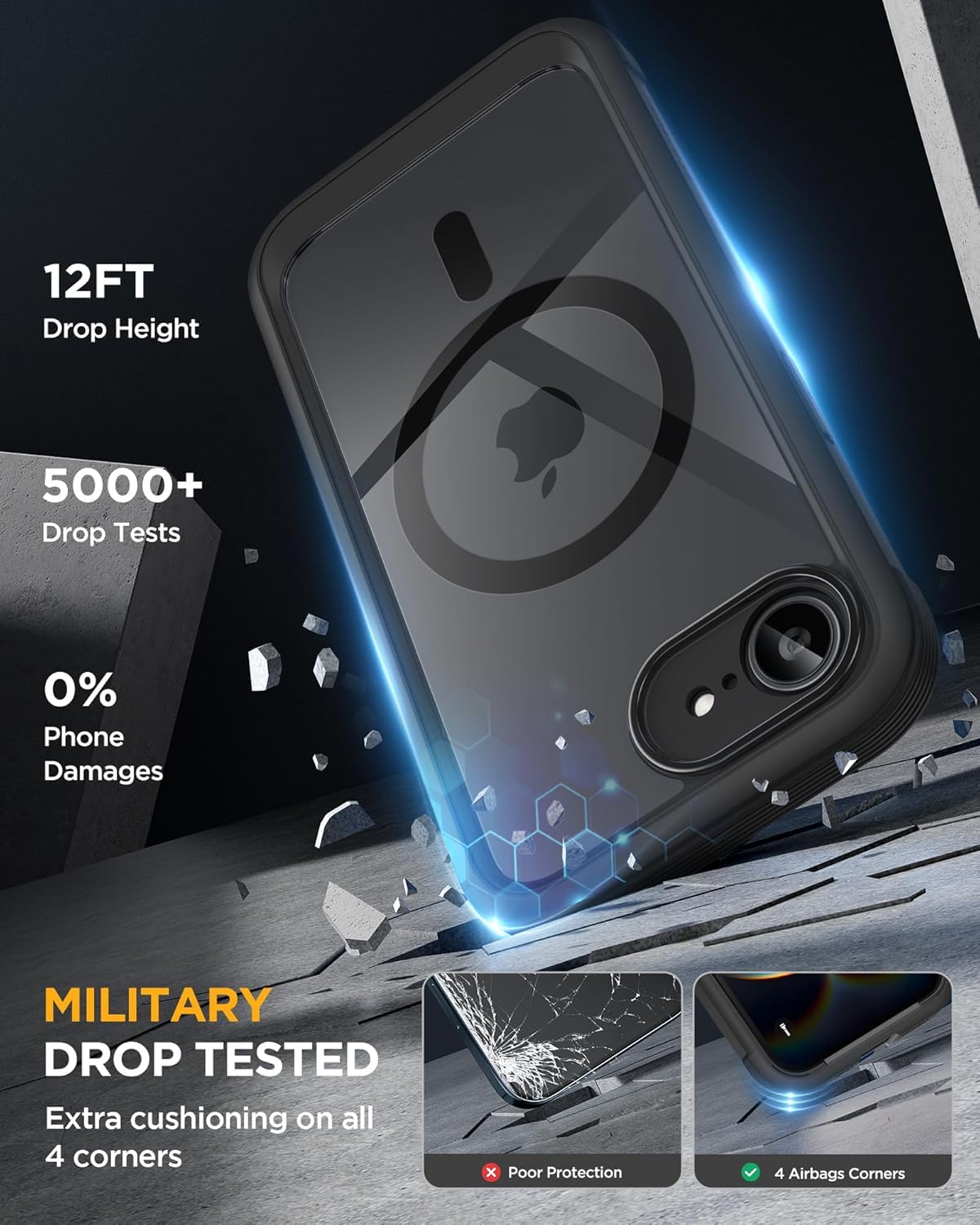 Miracase Funda de cristal magnético para iPhone 16e, color negro
