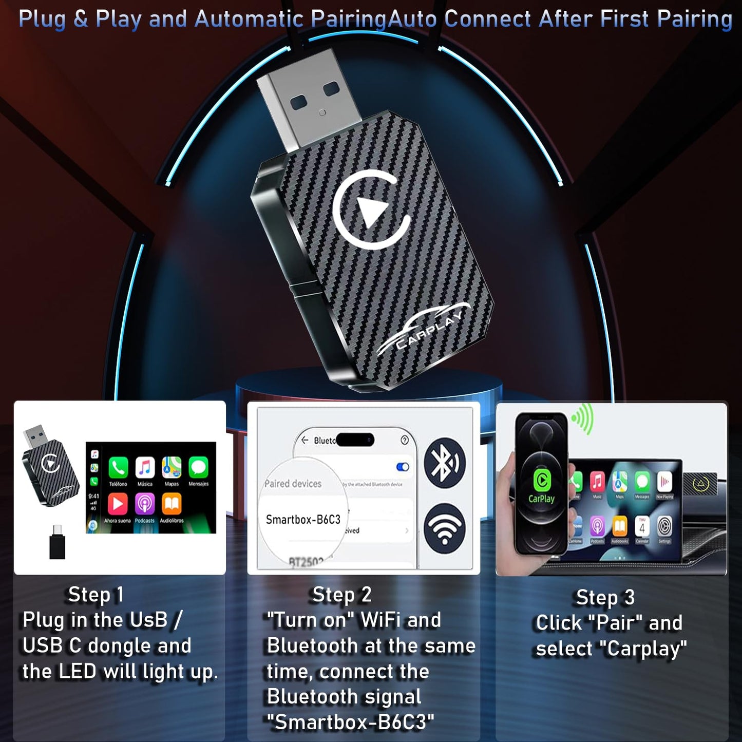 Adaptador inalámbrico CarPlay actualizado 2025, dongle inalámbrico CarPlay, convierte CarPlay con cable a inalámbrico, adaptador inalámbrico Plug and Play, compatible con coches de 2016 y iPhone iOS
