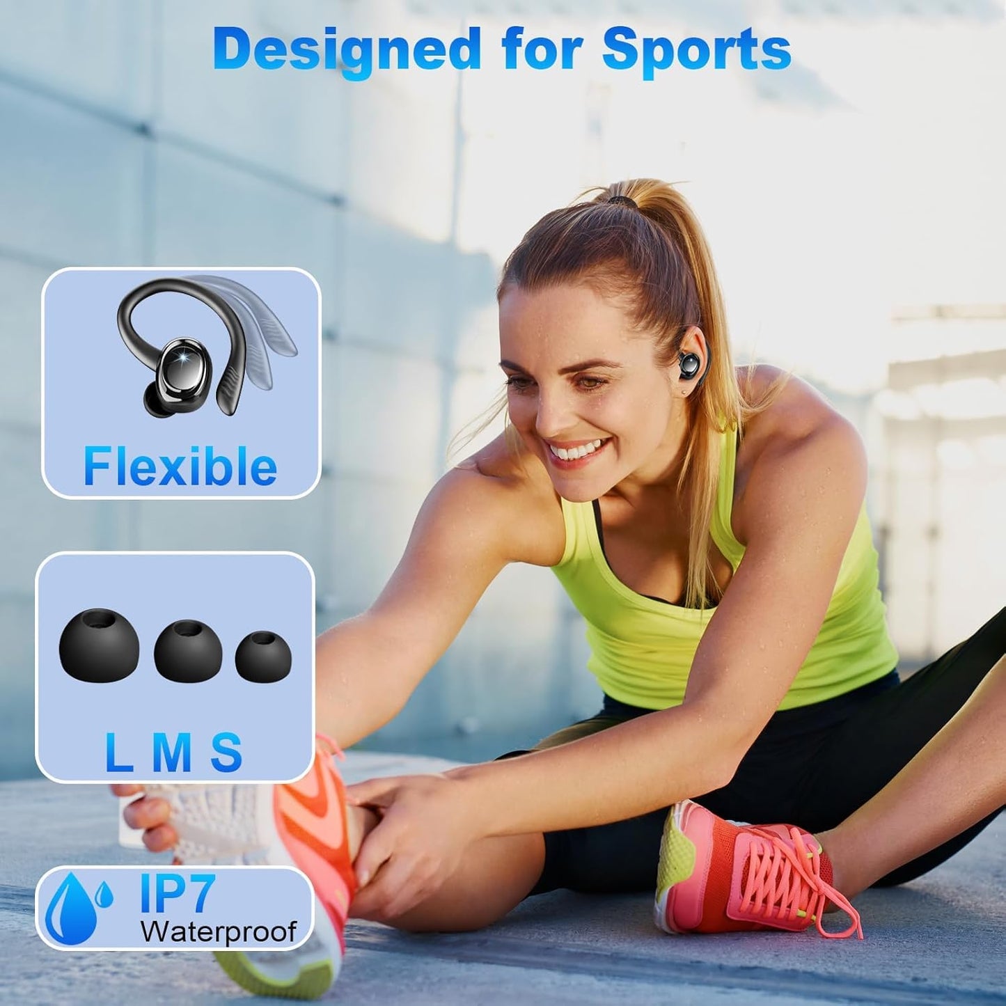 Auriculares Inalámbricos Bluetooth Deportivos, 60H Auriculares Bluetooth 5.4 con HiFi Estéreo, 4 ENC Mics, 2026 Cascos Inalambricos con Cancelación RuidoI/IP7 Impermeable/USB-C Auriculares para Correr