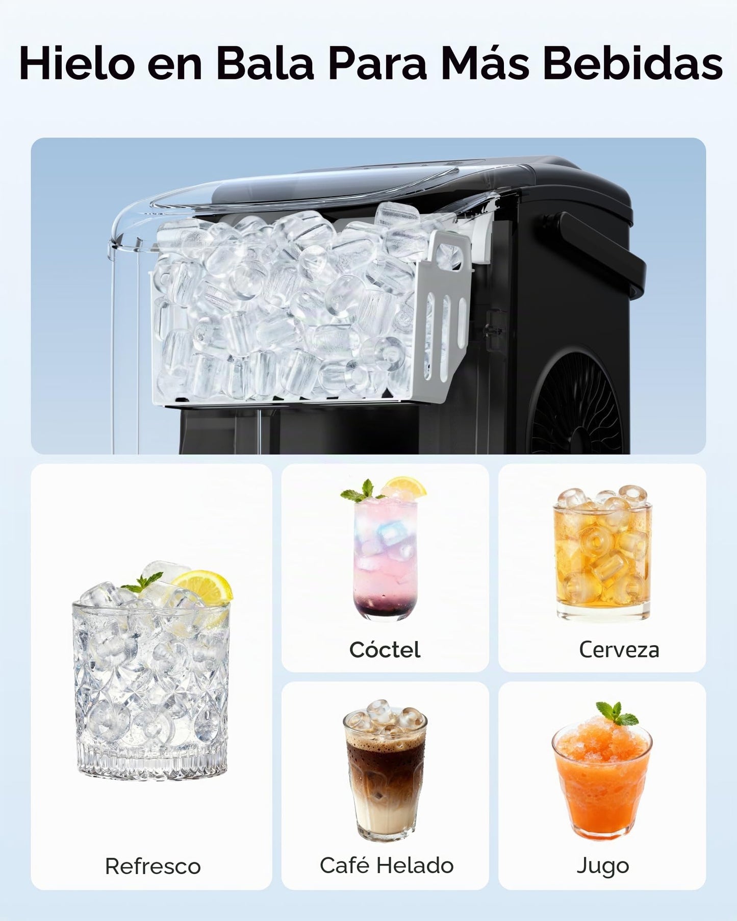 EUHOMY Máquina de Hielo: 9 Cubos en 6 Minutos, Maquina de Hacer Hielo Autolimpiable, 12Kg/24H, 2 Tamaños de Hielo, con aAsa, Pala para Hielo y Cesta Ideal Para Inicio/Cocina/Oficina/Bar, Negra mate