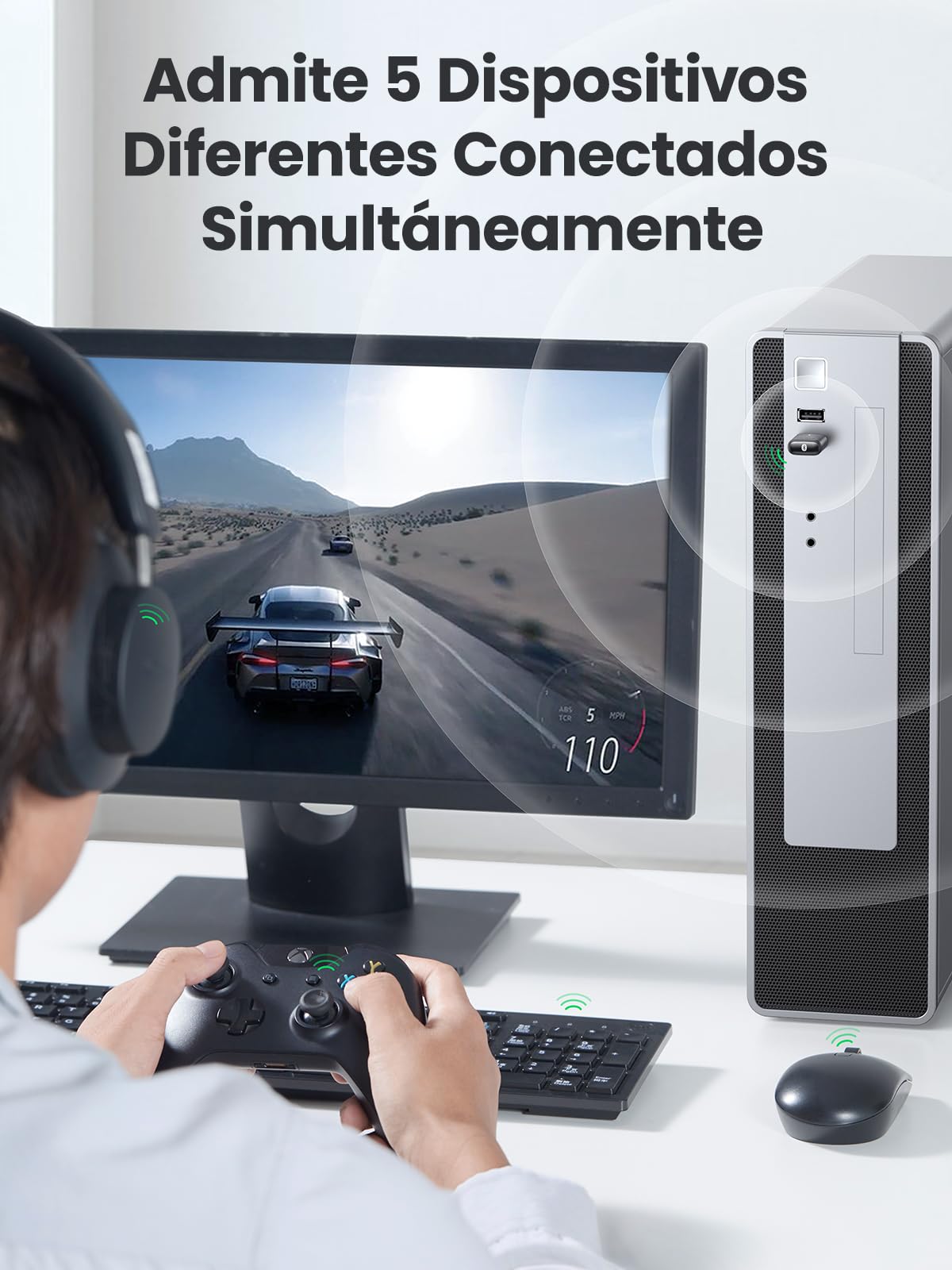 UGREEN USB Bluetooth 5.0 Adaptador diseñado para PC Portátil Windows 11 10 8.1 7, A2DP Dongle con Conectar a Mando Auricular Teclado Ratón Altavoz Móvil(Negro)