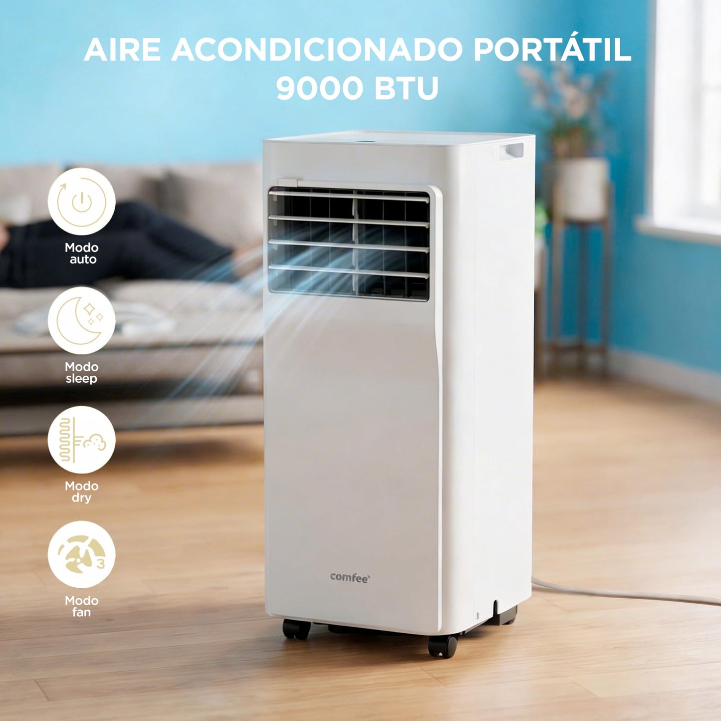 COMFEE Pingüino Aire Acondicionado Portátil 3 en 1 | 9000 BTU/2250 Frigorías Con App + Mando a Distancia | Climatizador y Deshumidificador | Bajo Consumo | Función Follow Me | Incluye kit de ventana