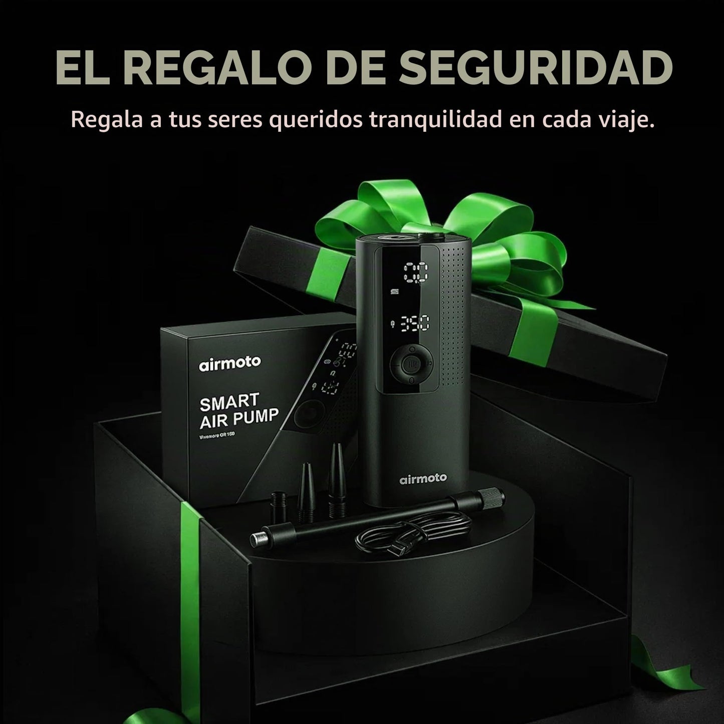Airmoto La bomba de aire portátil original, 120 PSI compresor de aire inflador de neumáticos – se adapta a neumáticos de coche, camión y motocicleta – Medidor de presión digital, bomba compacta