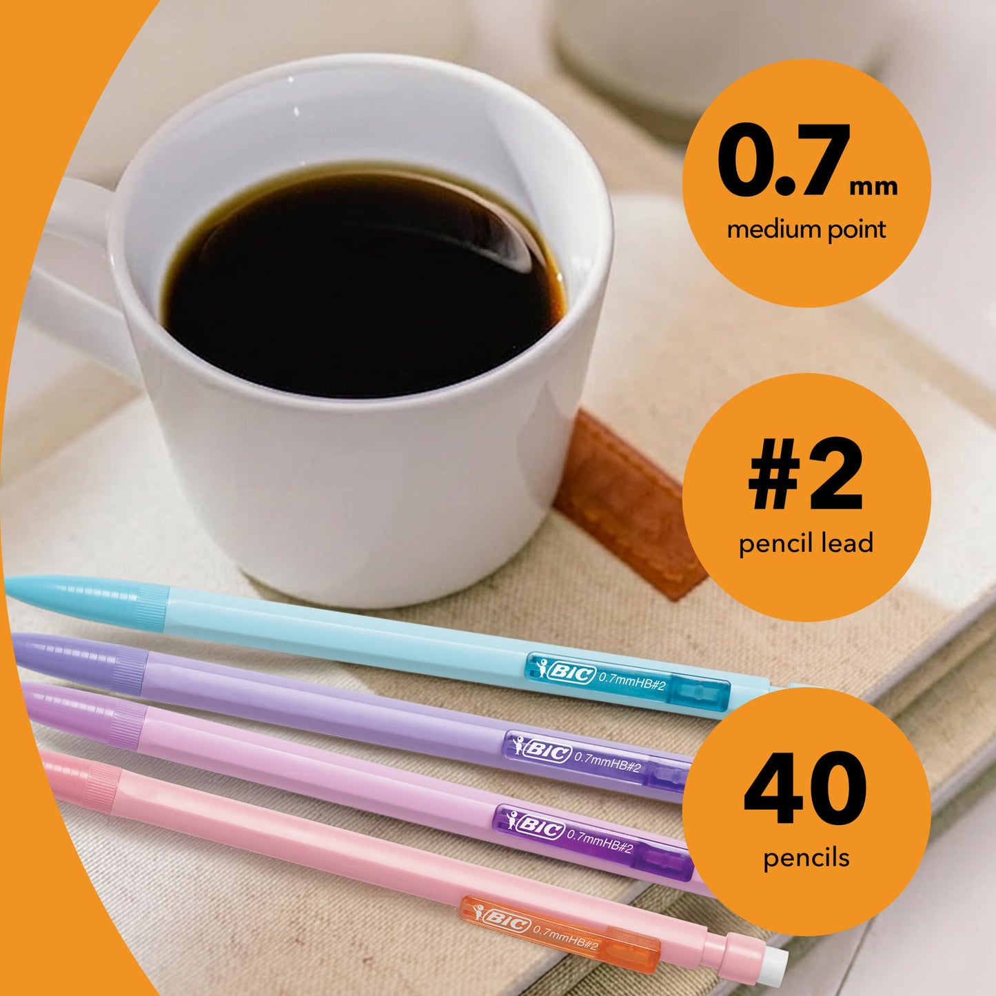 BIC Xtra-Smooth - Portaminas de punta media (0,7 mm), color pastel (40 unidades)