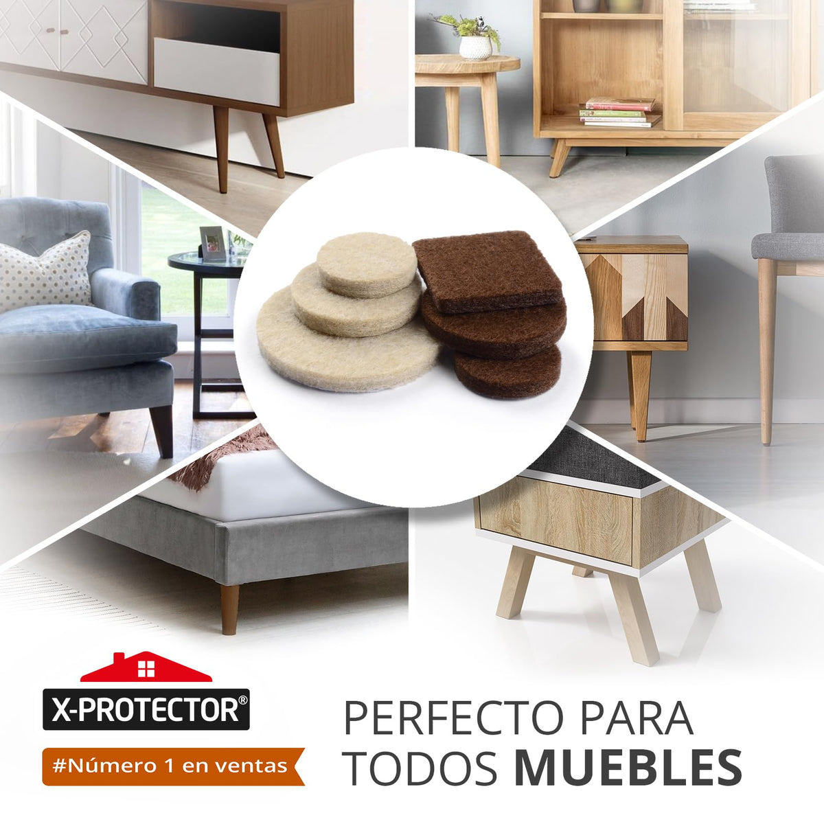 Almohadillas de Fieltro para Muebles X-Protector 133 Piezas, Beige y Marron - Fieltro Adhesivo, Fieltros para Sillas - Mejores Protectores de Suelo de Madera - Protectores de Suelo para Muebles