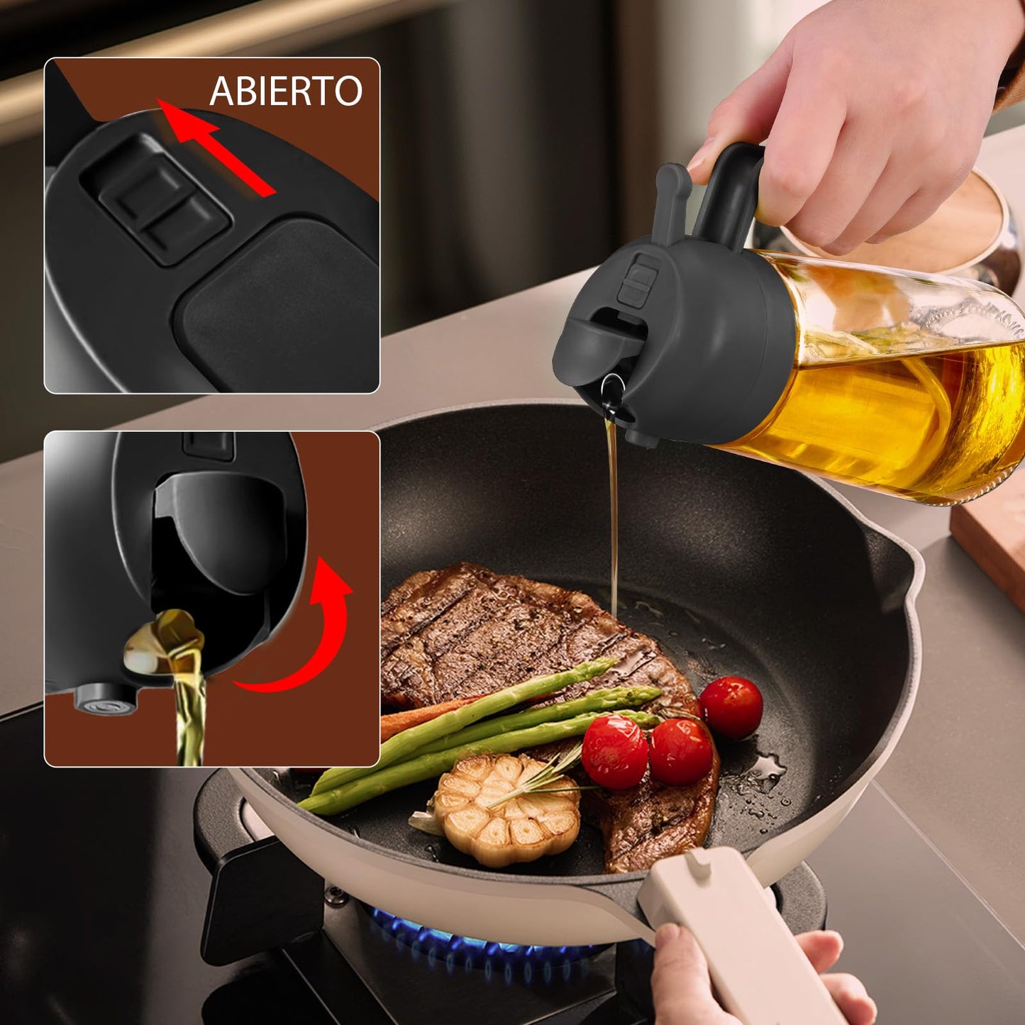 YARRAMATE Pulverizador de Aceite para Cocinar, Botella Dispensadora de Aceite de Oliva 2 en 1 para Cocina, Botella de Aceite de Vidrio de 17 oz/470 ml para Freidora de Aire, Barbacoa (Negra)
