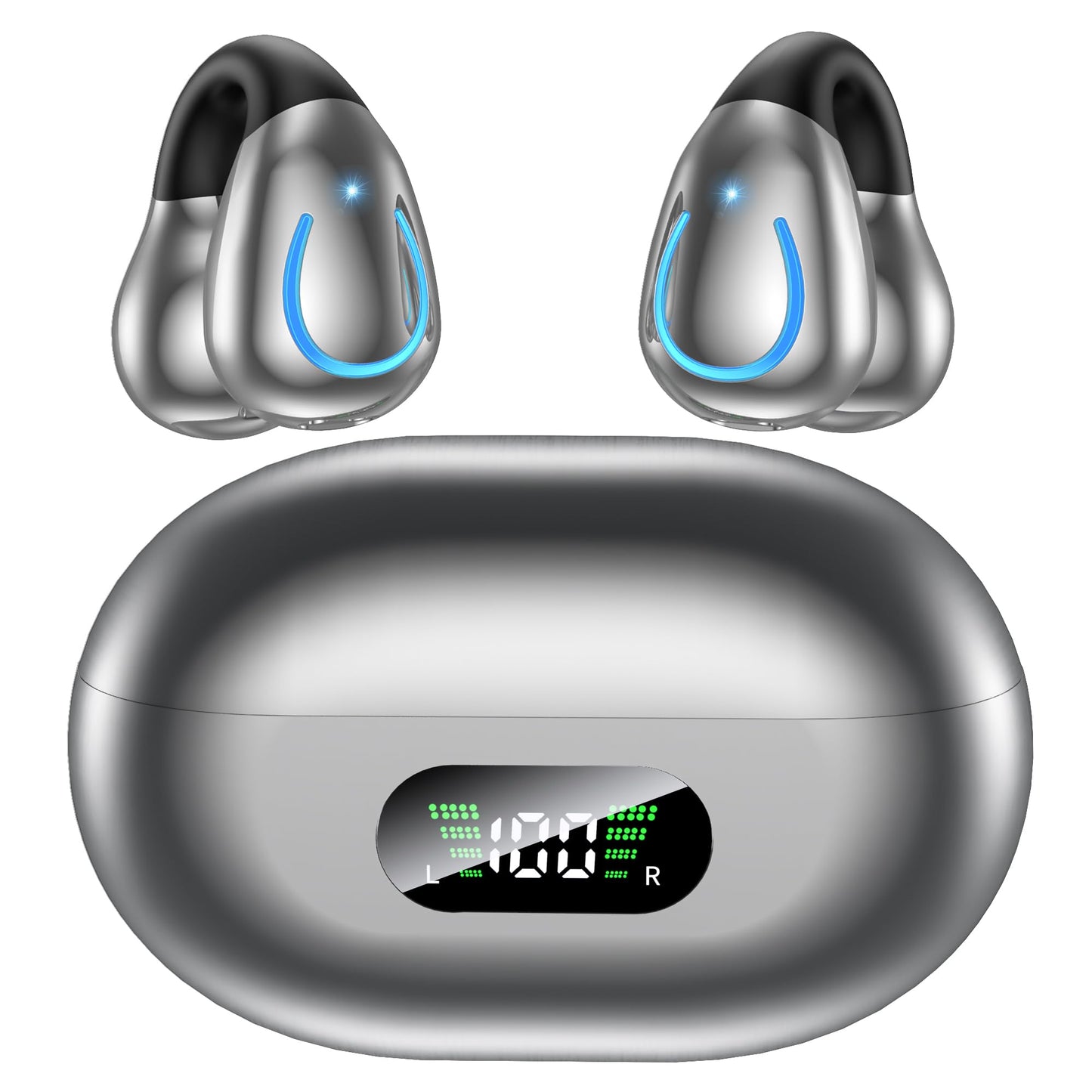 Paekole Auriculares Inalámbricos Bluetooth 6.1 Open Ear Clip, Auriculares Deportivos con Pantalla LED 80H, Cancelación de Ruido ENC, IPX7 Impermeable, Cascos Inalámbricos para Running y Oficina