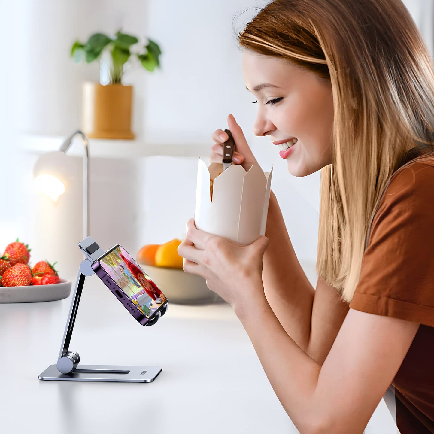 UGREEN Soporte Móvil Mesa Plegable, Stand para Teléfono de Escritorio Ajustable Multiángulo Compatible con iPhone 16 15 14 13 12 11, Galaxy S23 A53, Xiaomi Redmi Note 12 10 y Otros de 4 a 7,9"