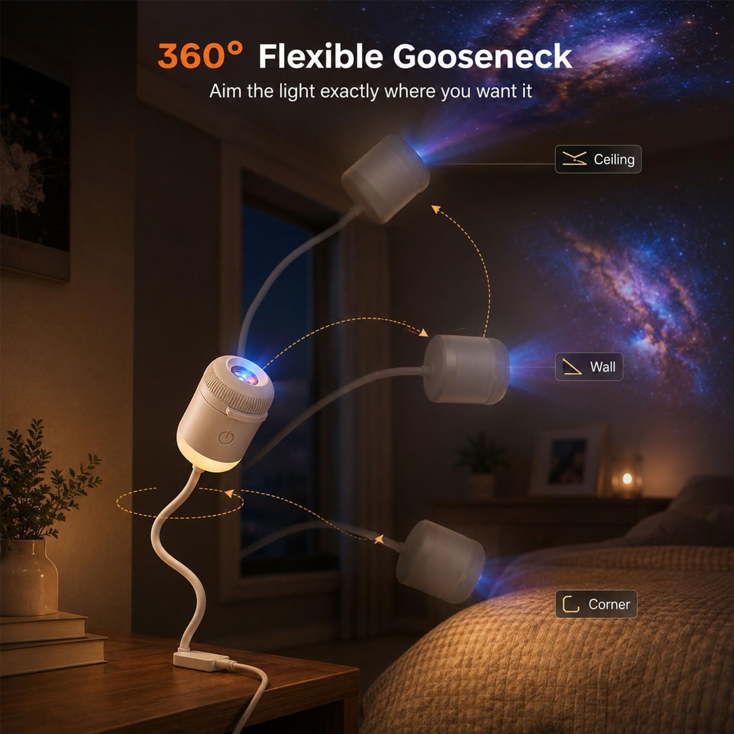Proyector de luz nocturna holográfica 5D inteligente HD mejorado 2026 con 24 películas, proyector de estrellas HD Plug and Play, proyector Galaxy Star 2 en 1, rotación de 360 grados, alimentado por