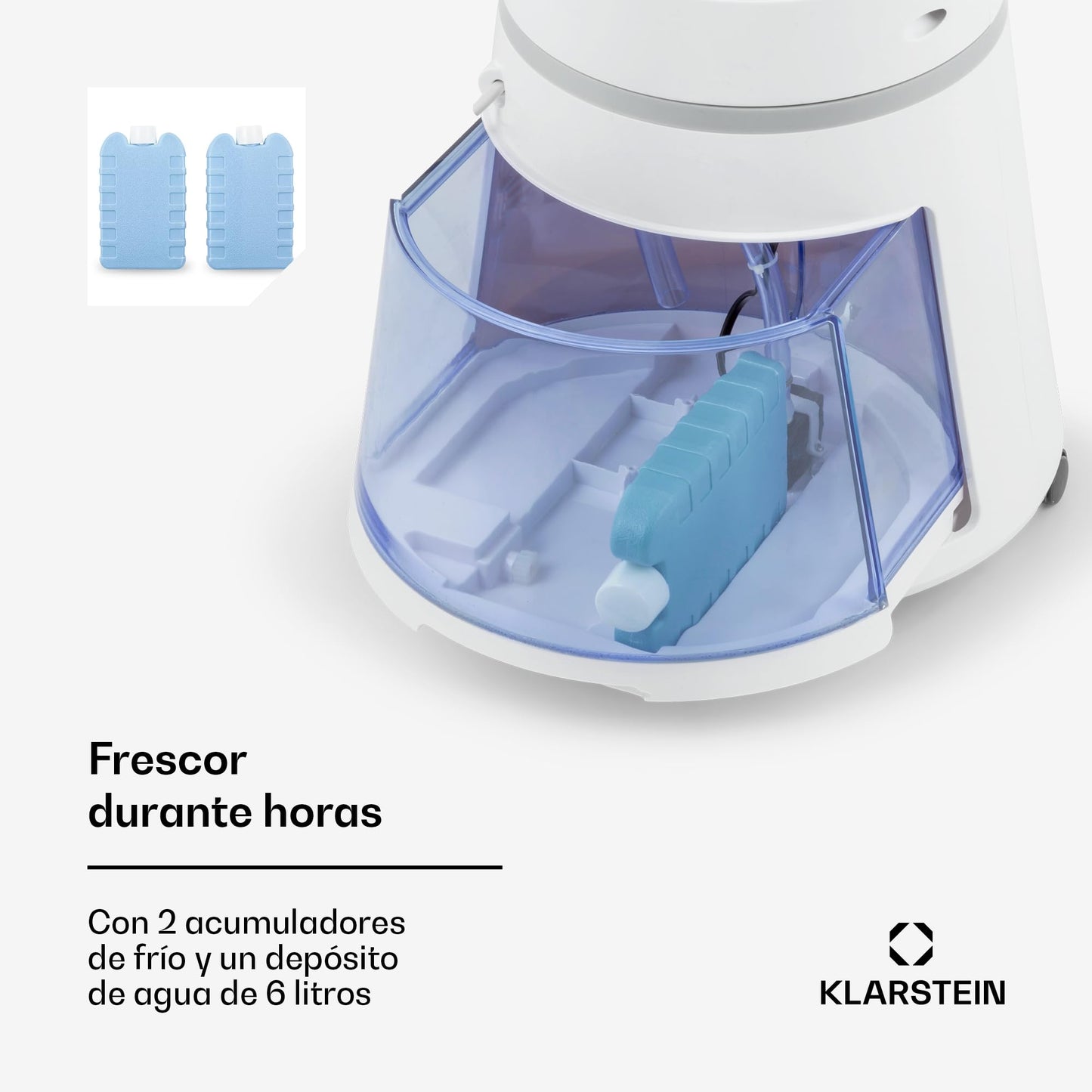 Klarstein Skyscraper Ice Smart Climatizador Evaporativo – 4 en 1: Ventilador, Enfriador, Purificador & Humidificador, 180 m³/h, Control App & Alexa, Depósito 6L, Oscilación, Ionizador, Blanco