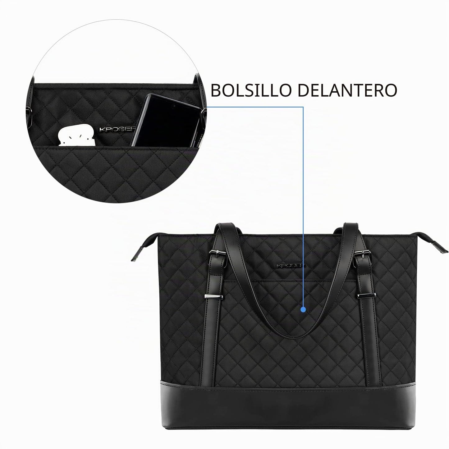 KROSER Bolsa de mano para portátil de 15.6 pulgadas con puerto USB, bolsa de trabajo grande, bolsa de hombro para computadora para mujer, funda de transporte para laptop (acolchado)