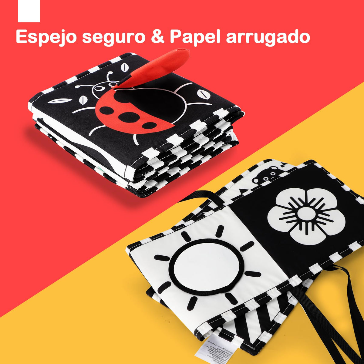URMYWO Bebé Juguetes 0 6 Meses Negro Blanco Libro Bebé Contraste Libros de Tela 0 3 6 12 Meses Regalos para Bebés (BL-US)