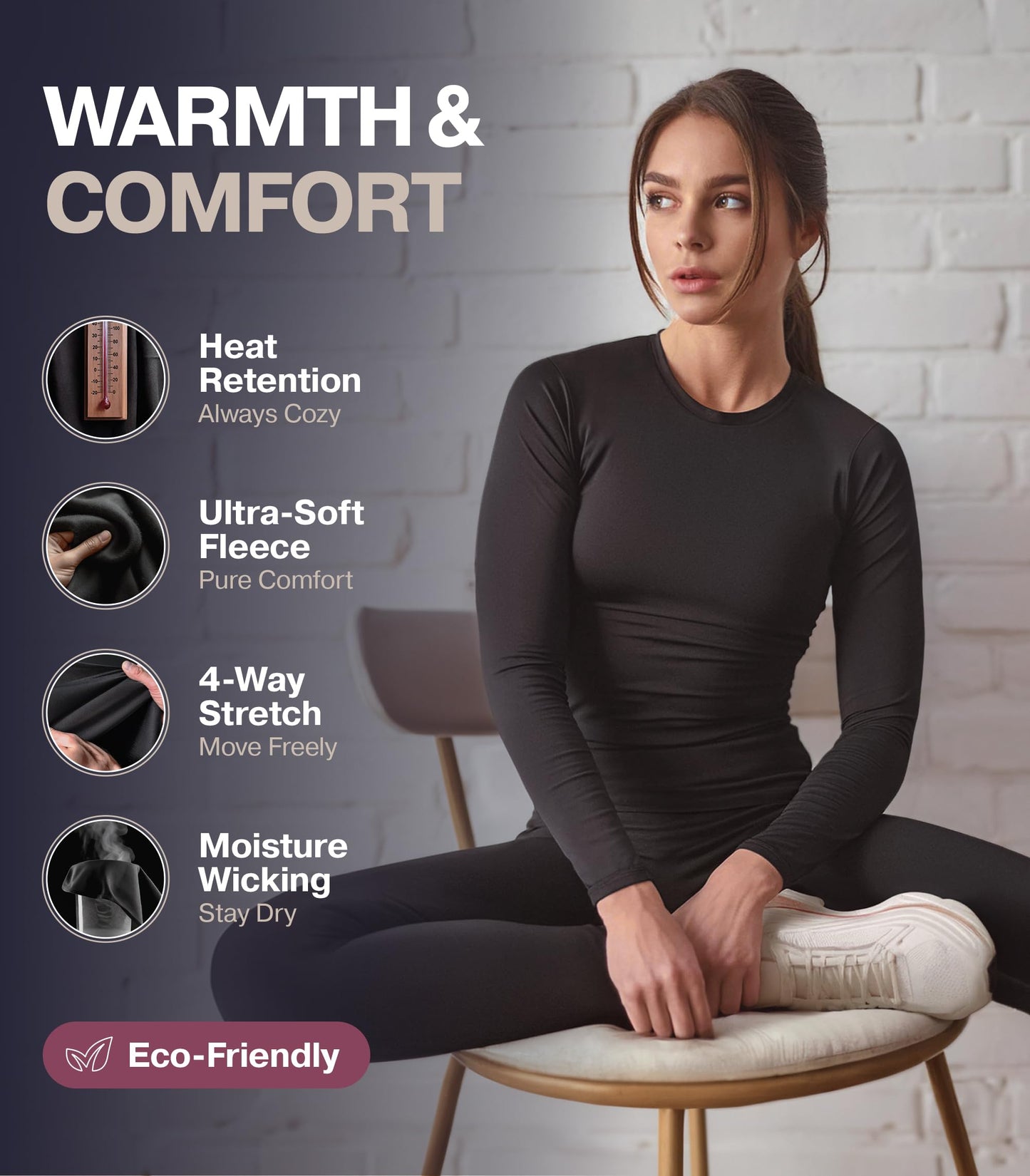 Thermajane Mujeres Ropa Interior térmica Suave con Negro Medio paño Grueso y Suave