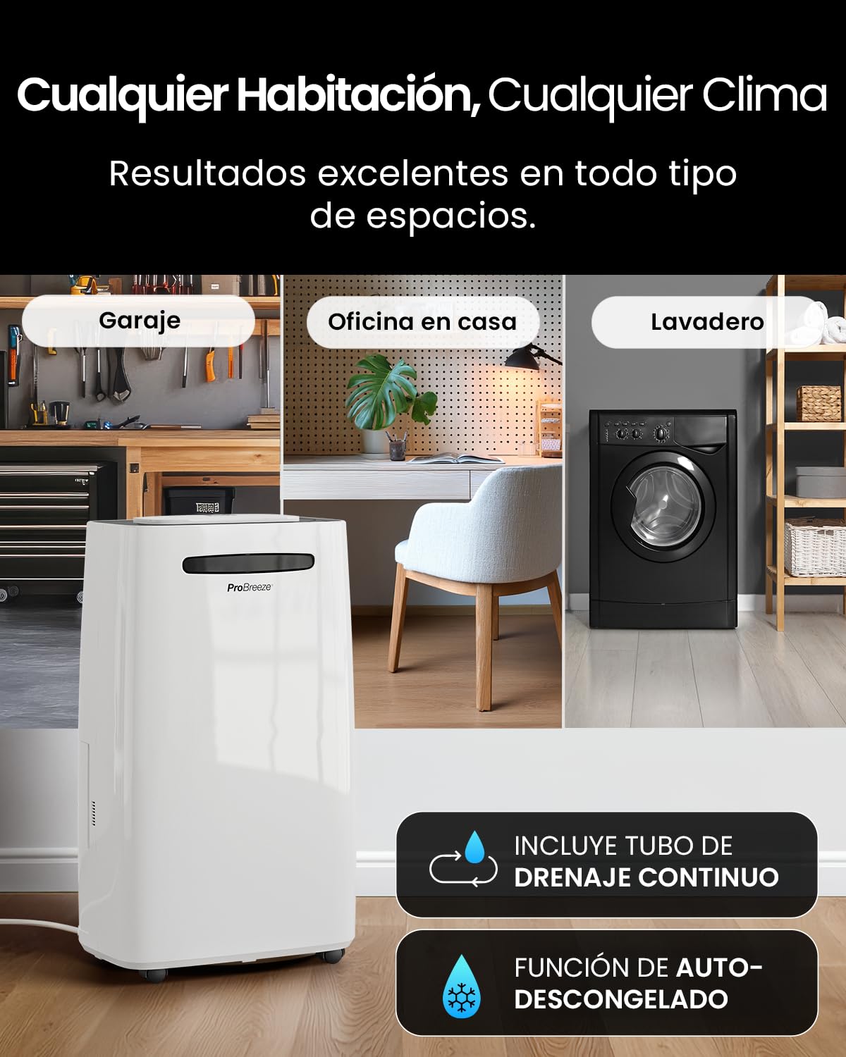 Pro Breeze Deshumidificador Antihumedad 20L, Habitaciones hasta 30m2, Depósito Extraíble y Desagüe Continuo, Pantalla Digital, 4 Modos, Temporizador 24h, seca la ropa - Deshumificador Silencioso