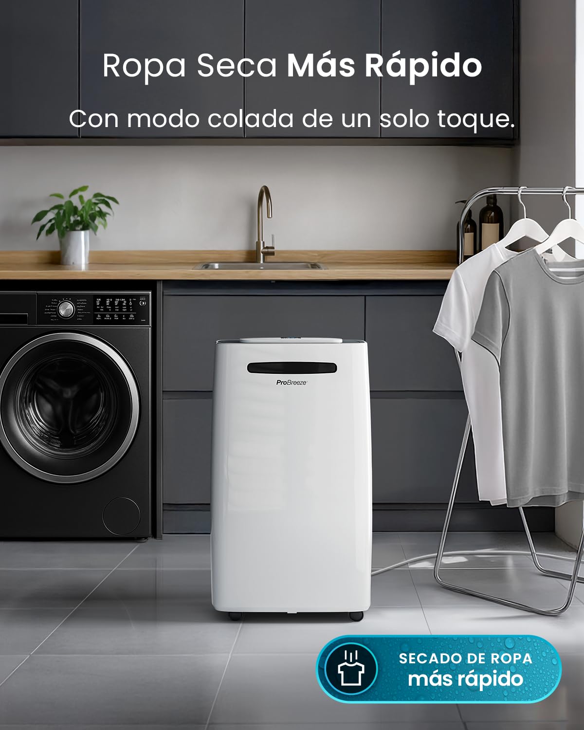 Pro Breeze Deshumidificador Antihumedad 20L, Habitaciones hasta 30m2, Depósito Extraíble y Desagüe Continuo, Pantalla Digital, 4 Modos, Temporizador 24h, seca la ropa - Deshumificador Silencioso