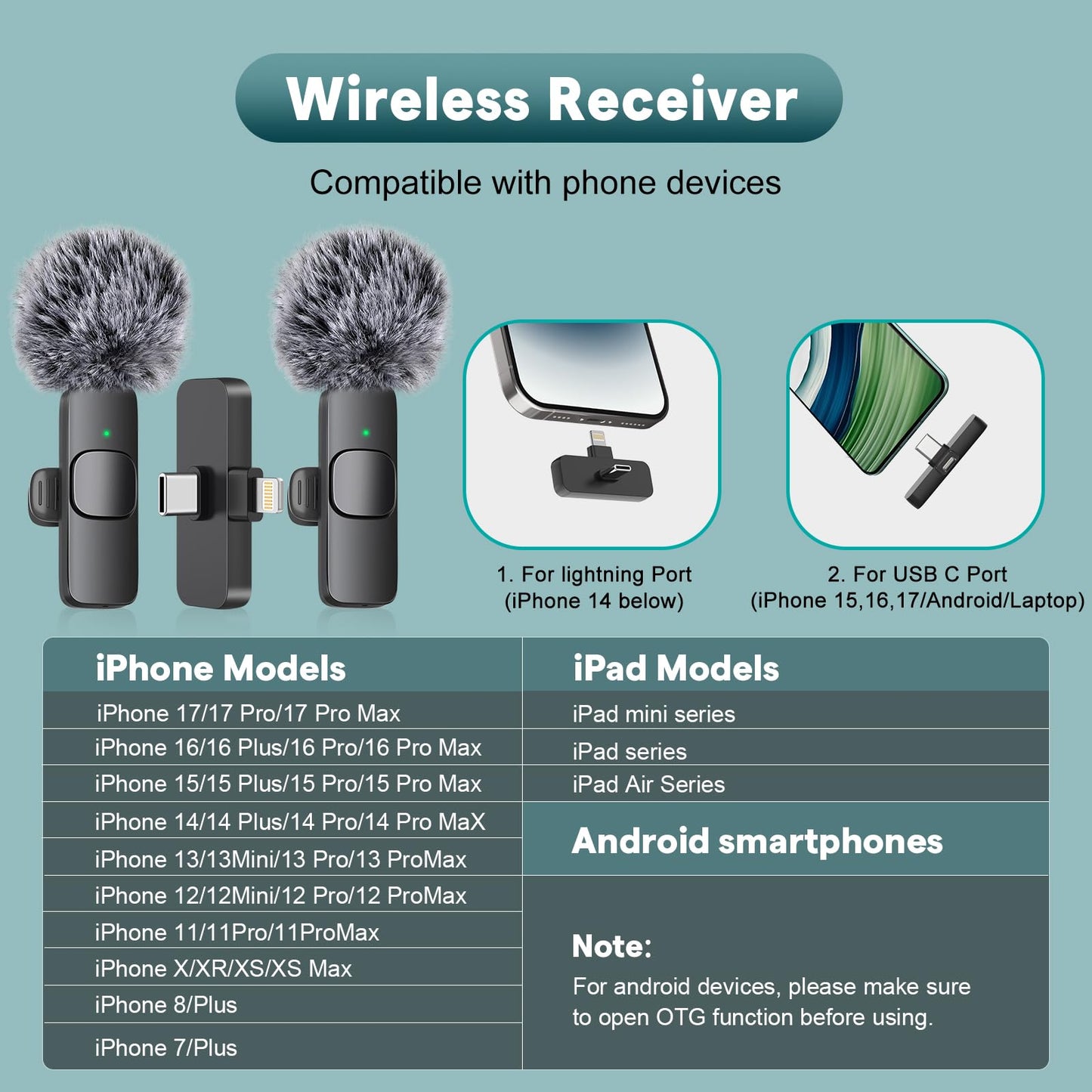 MAYBESTA Mini micrófono inalámbrico para iPhone, teléfono Android, micrófono de solapa Bluetooth para grabación de audio y video, micrófonos de creación de contenido con clip para YouTube Tiktok