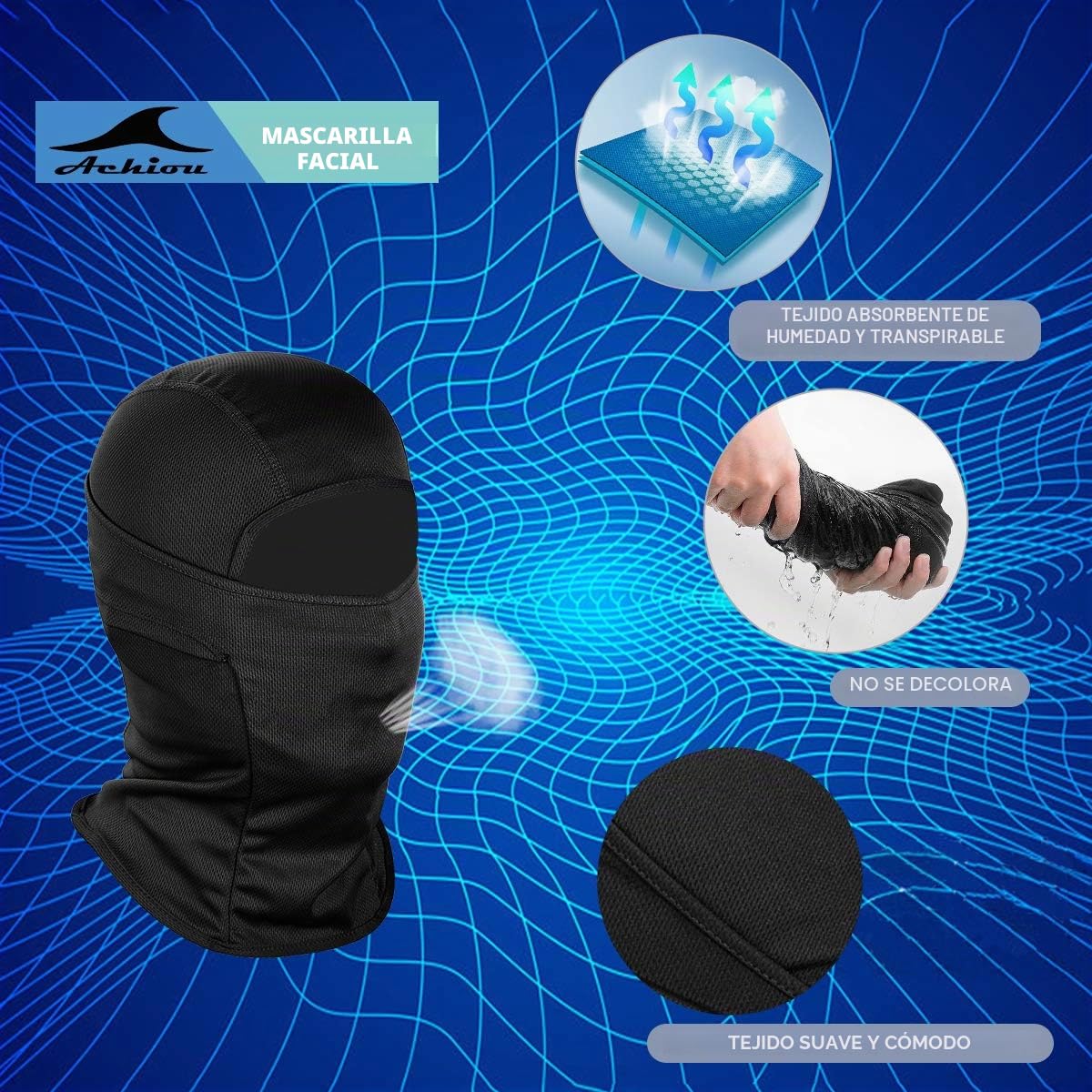 Achiou Máscara de esquí para hombres y mujeres, pasamontañas, máscara Shiesty, protector UV, ligera, para motocicleta y snowboard, Negro -, Talla única