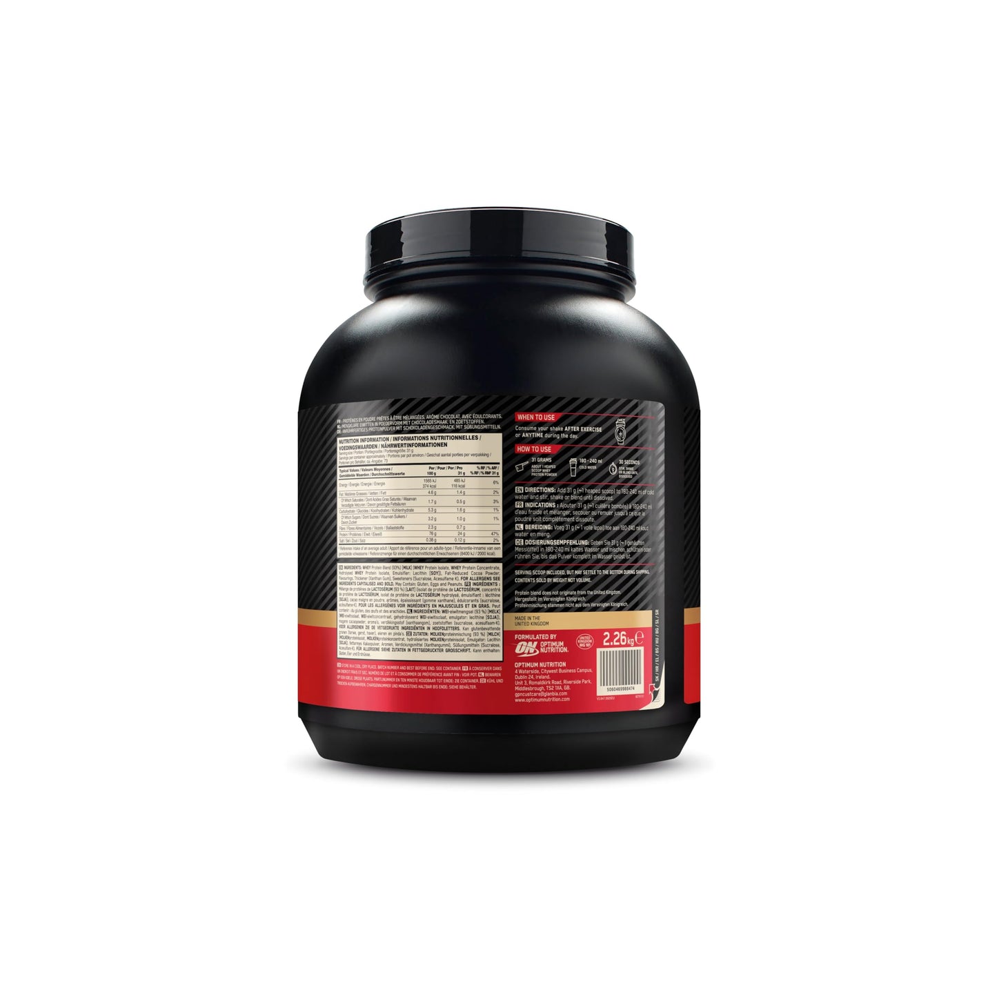Optimum Nutrition Gold Standard 100% Whey, Proteína en Polvo, Sabor Doble Chocolate Rico, 2.26kg, 73 Servicios, Paquete Puede Variar