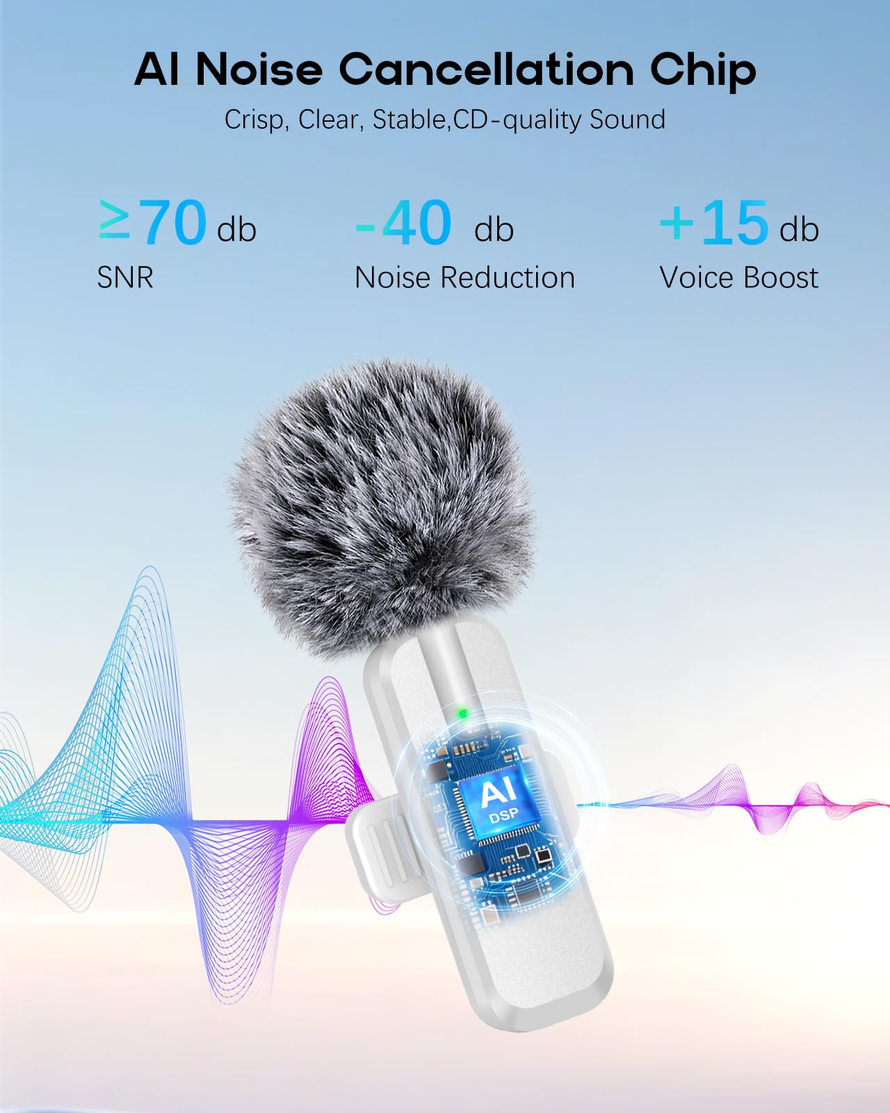 Mini micrófono inalámbrico para iPhone, paquete de 2 micrófonos Bluetooth Lavalier para grabación de video, micrófono de solapa 2 en 1 con reducción de ruido para iPad, Android, mini micrófono con