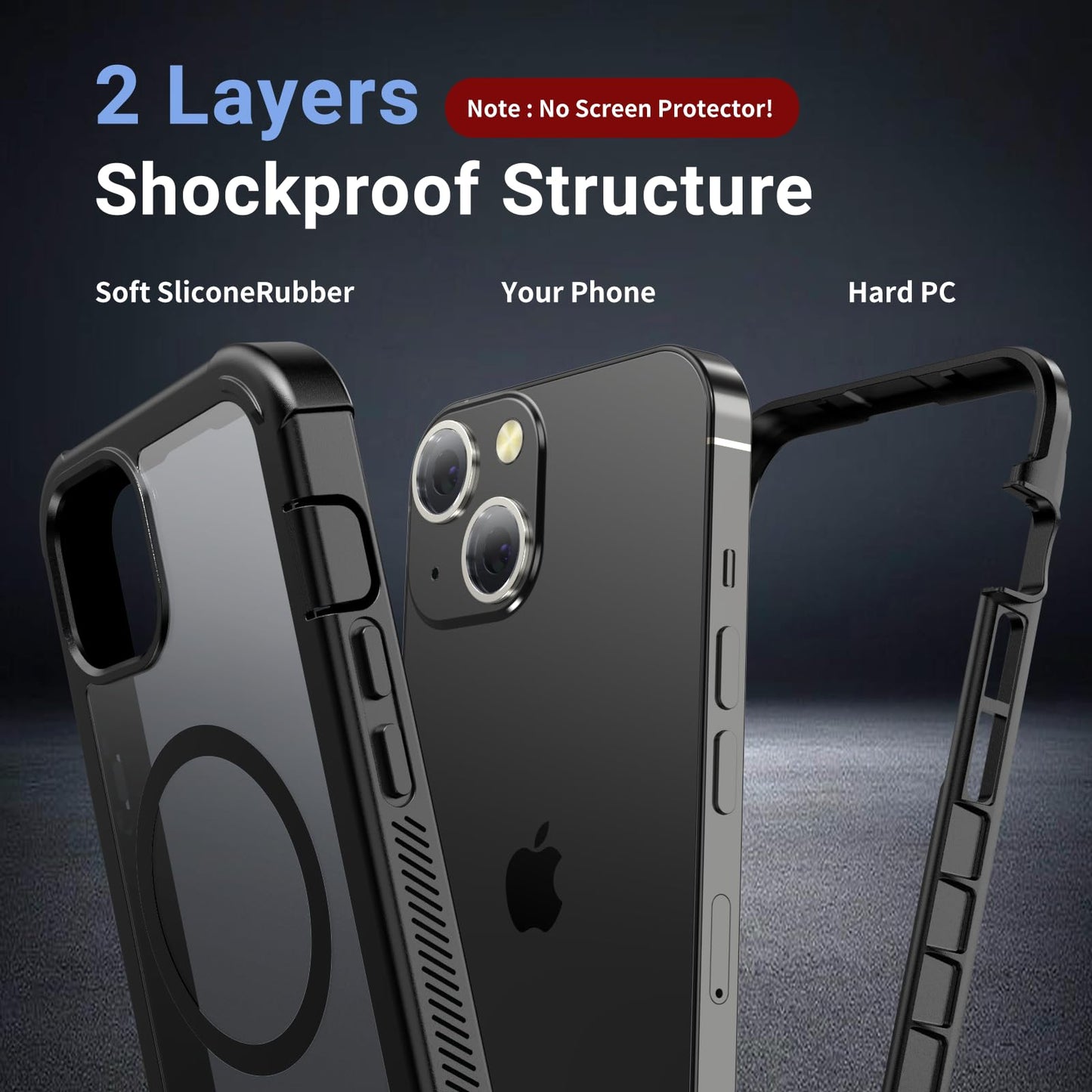 jaroco Funda para iPhone 13, a prueba de golpes, a prueba de polvo, protección contra caídas de grado militar, protección resistente, 2 capas duraderas, con funda extraíble antideslizante de 6.1