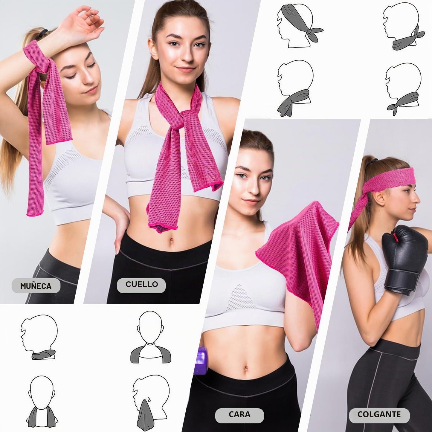 CADONO Paquete de 4 toallas de enfriamiento (40 x 12 pulgadas), toalla fría suave y transpirable, toalla de hielo, toalla de microfibra para yoga, deportes, correr, entrenamiento, gimnasio, camping
