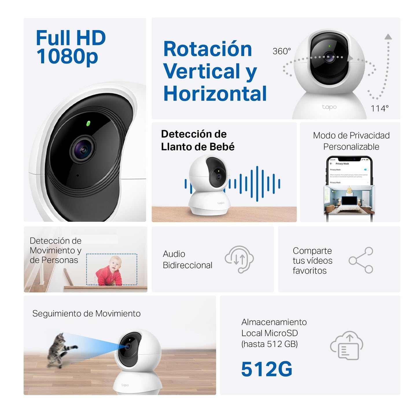 Tapo C200 - Cámara IP WiFi 360° Cámara de Vigilancia FHD 1080p,Visión Nocturna, Notificaciones en Tiempo Real, Admite Tarjeta SD,Detección de Movimiento,Control Remoto,Compatible con Alexa